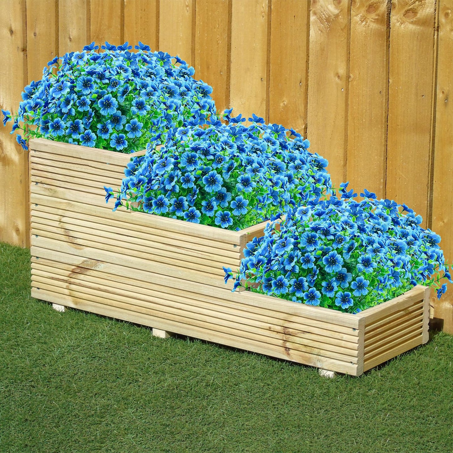 8 Bundles Outdoor Artificial Flowers,UV Resistant Fake Flowers Outdoor Plastic Plants Faux Silk Flower for Outside Indoor Decoration(Blue) BST202