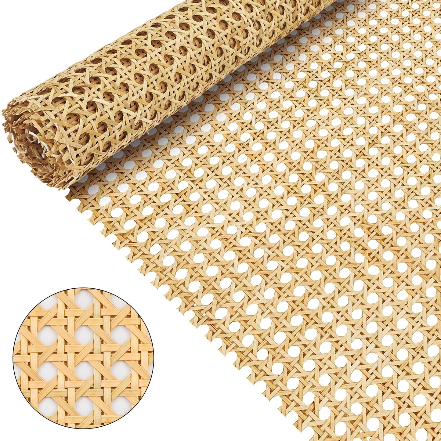 Plastic Rattan Webbing Roll, Handwoven Synthetic Poly Rattan, Faux Cane Mesh-Open Weave, Hexagonal Pattern, for DIY Home Decor Projects incl. Furnitures Chairs Cabinets Beds (16'' x 80'') BST220