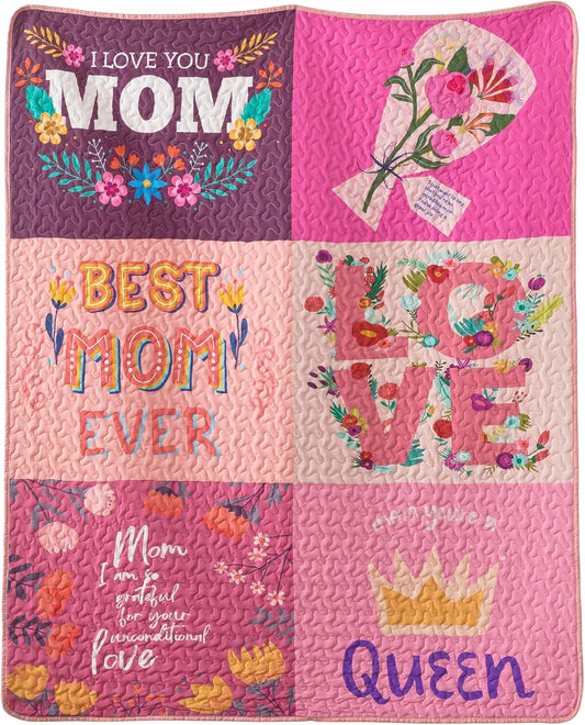 Soul & Lane - Best Mom Ever Quilted Throw Blanket, 50x60 | Cozy Mommy Lap Quilt from Son, Daughter or Kids, Warm I Love You Mom Blanket, Sweet Birthday Present Idea for Mothers WN420
