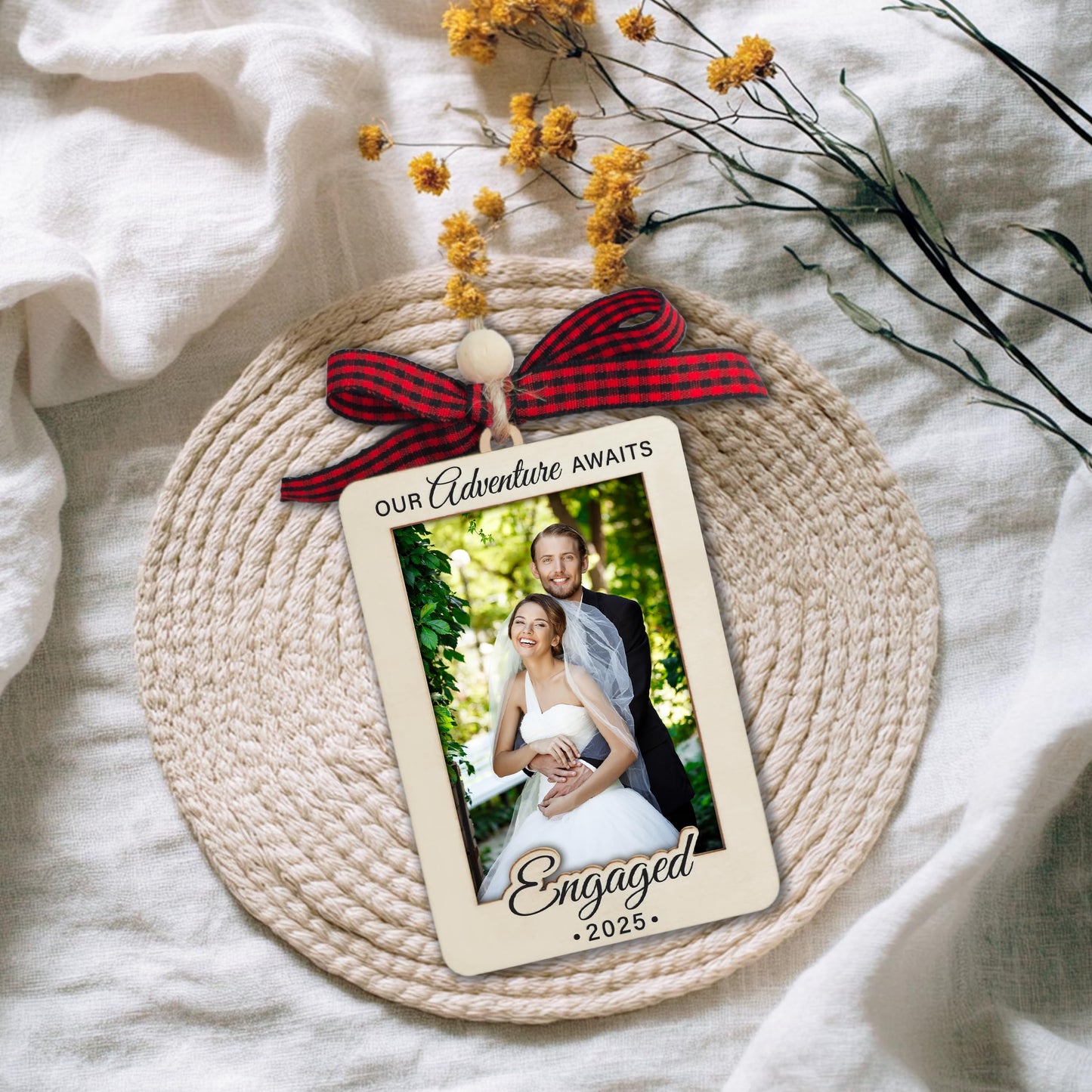 Hangwoous Baby's First Christmas Photo Frame Ornament 2025 | Wooden portrait frame keepsake, first Christmas photo gift for baby BST202