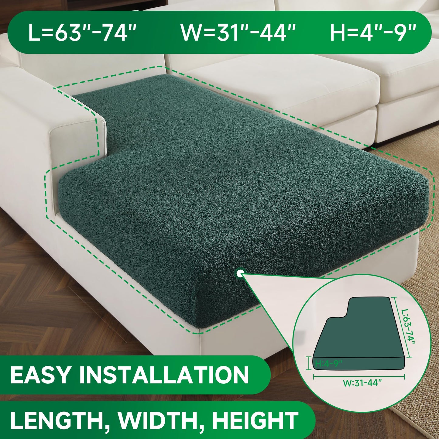 OHSIO Couch Cushion Covers for Sectional Sofa, Stretch Soft Sofa Slipcovers Washable Wear-Resistant Universal Furniture Protector for Living Room(1 Piece Oversized Cover, Green) BST202