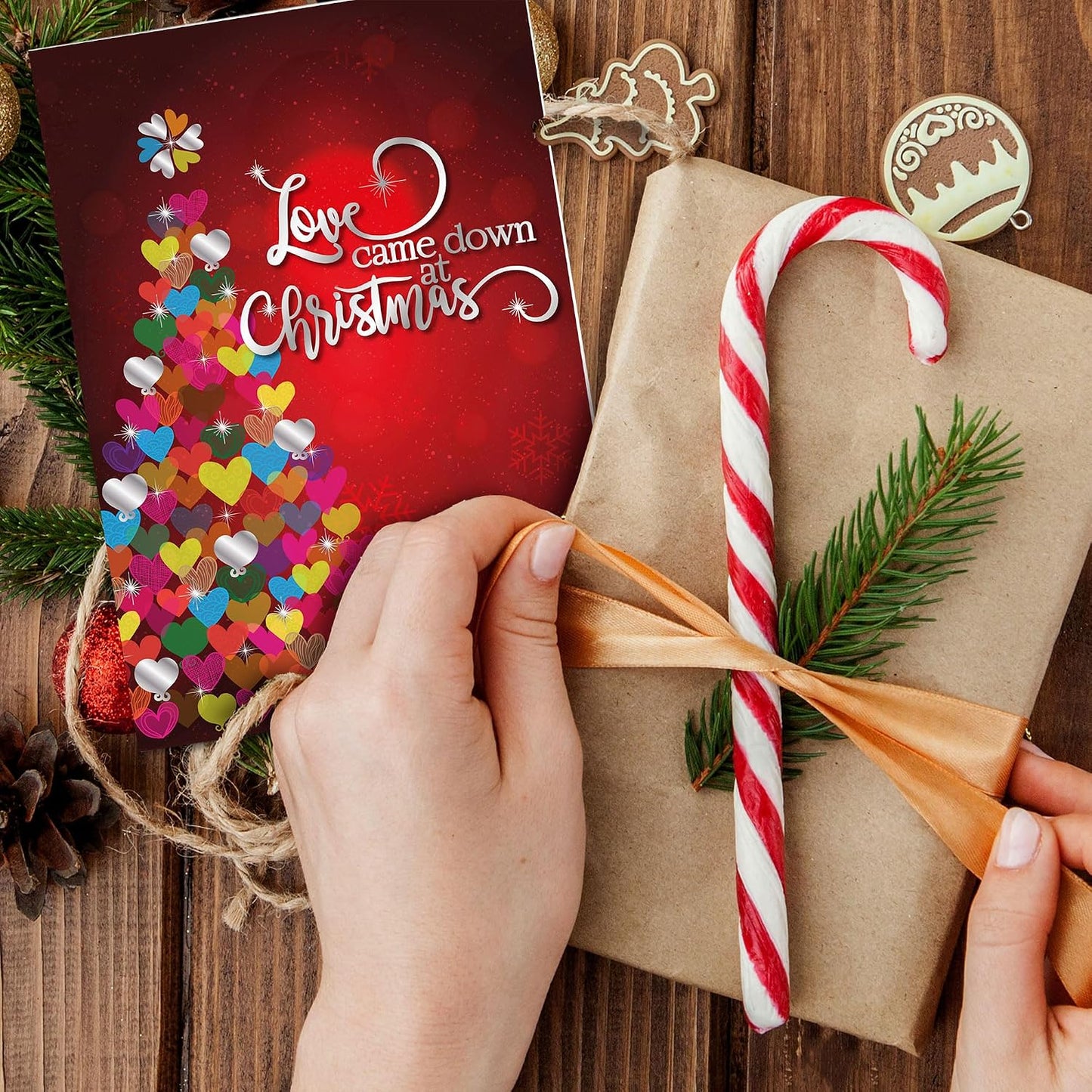 Religious Christmas cards - pack of 20, 5x7in, printed in England, Love Came Down. Christian Christmas cards with envelopes bulk WN420