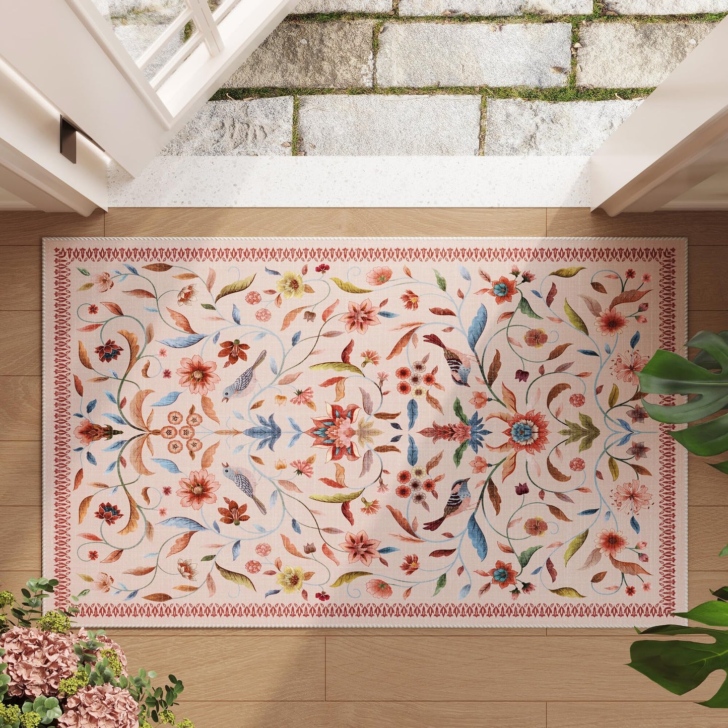 Vintage Medallion Floral Kitchen Runner 2x6, Machine Washable Rug, Soft Low Pile, Non-Slip Carpet for Hallways, Laundry, Bedroom, Bathroom, Entryway | Pink BST220
