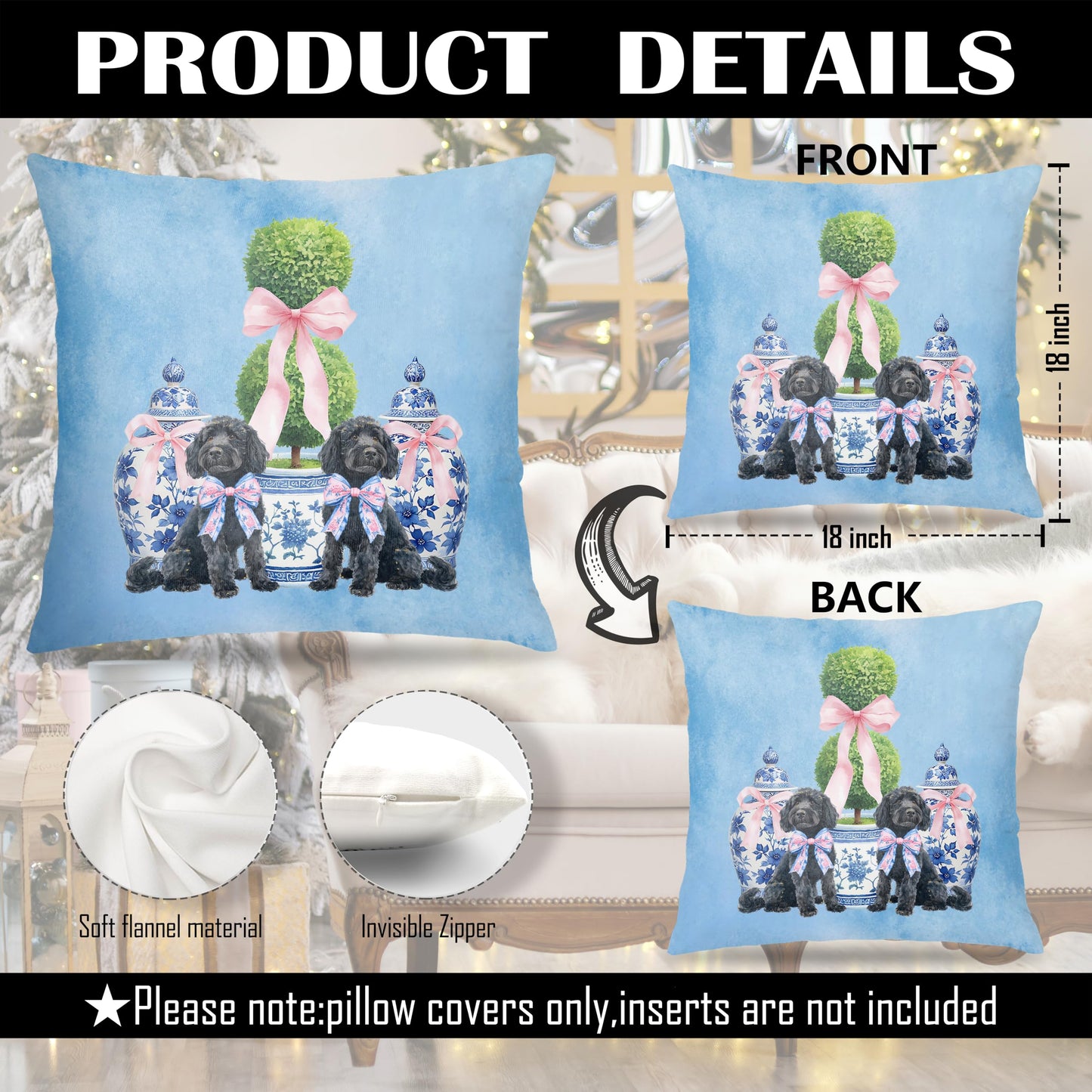 Coquette Pink Chinoiserie Bow Dachshund Pillow Covers 18x18, Dachshund Gifts for Women, Preppy Pink Striped Cute Weiner Dog Decorative Pillow Covers for Girls Bedroom Living Room Home BST202