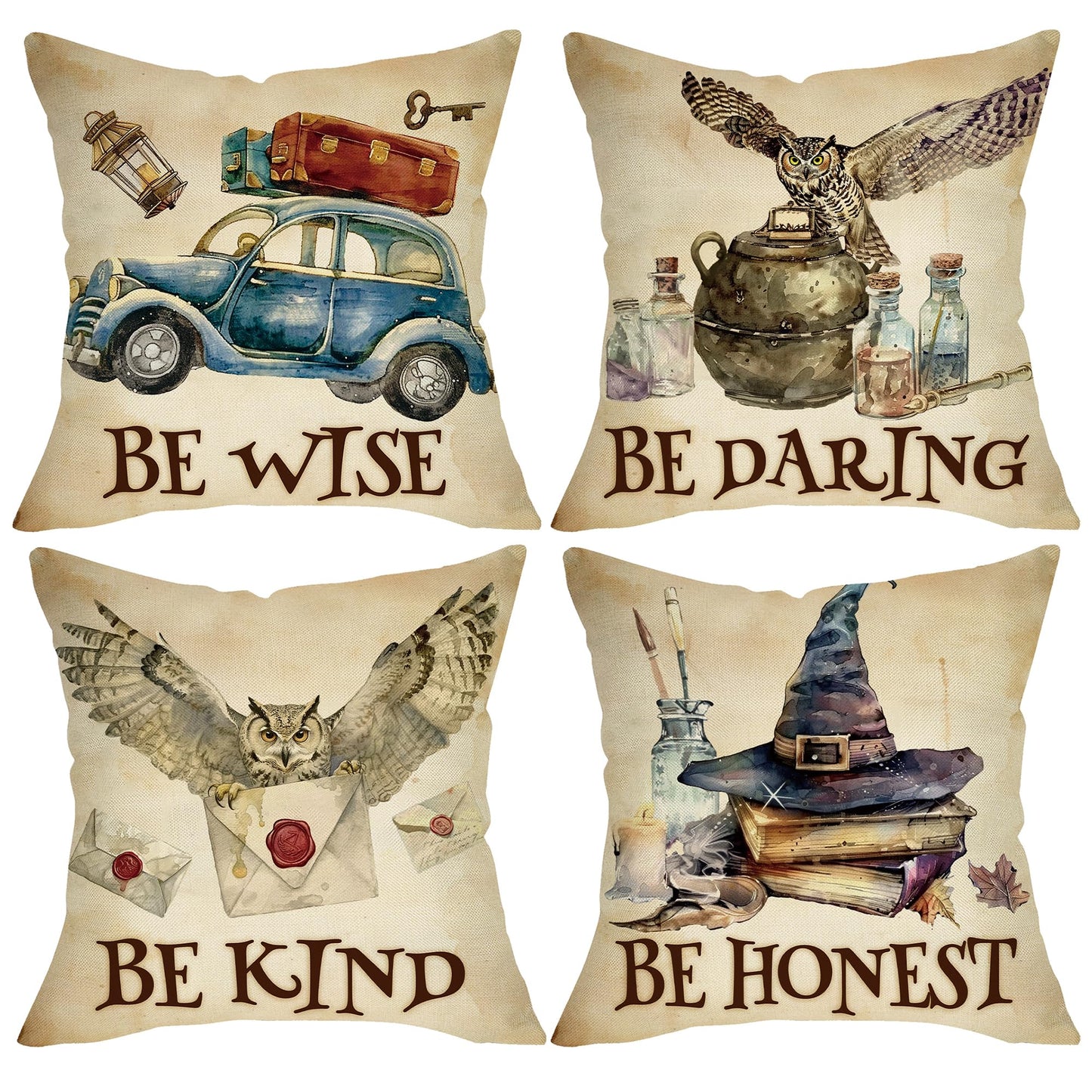 Groovy Smiling Face Inspirational Decorative Throw Pillow Covers | 20 x 20 Set of 4, Pink Hippie Smile Flower Porch Outdoor Home Decor, Motivational Quote Everything is Alright Couch Cushion BST202