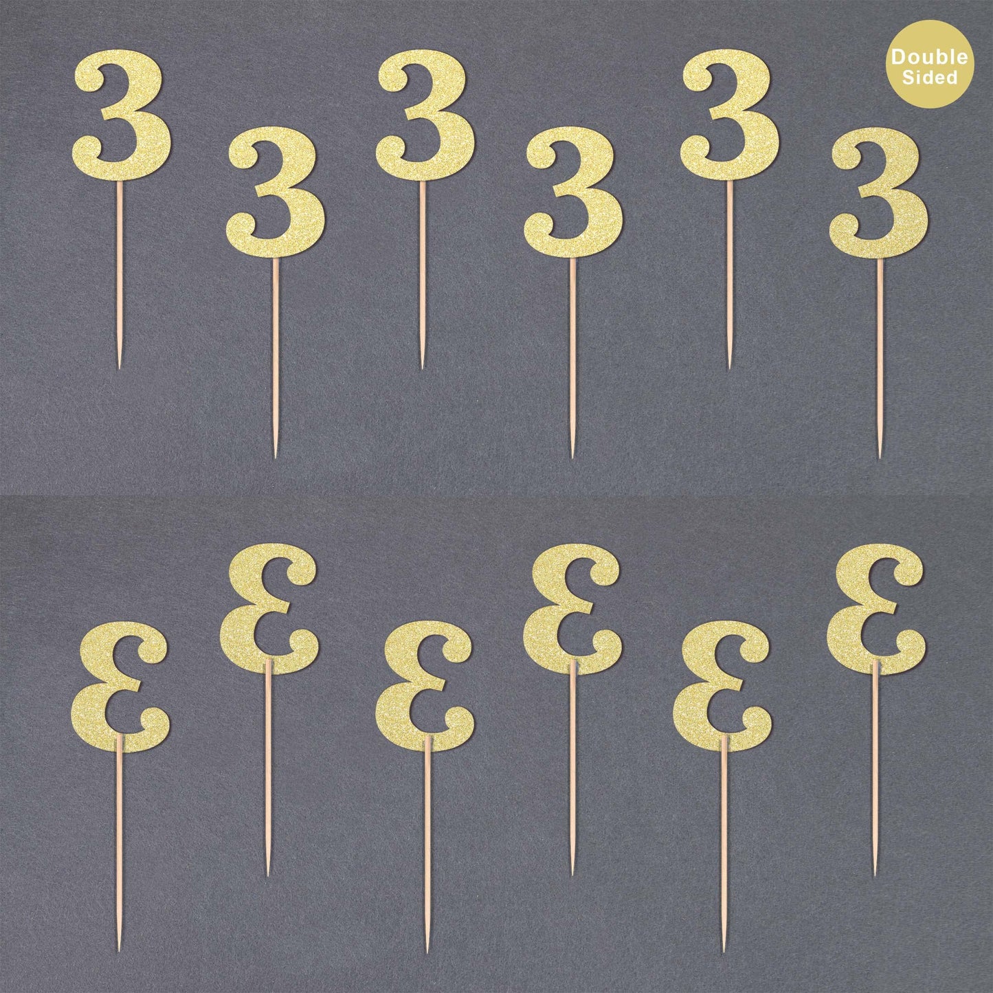 Gexolenu 24 PCS Rose Gold Double-sided 3rd Birthday Cupcake Toppers, Glitter Age THREE Cake Picks Decor, Third Happy Birthday Party Decorations Baby Shower Anniversary Party Supplies BST220