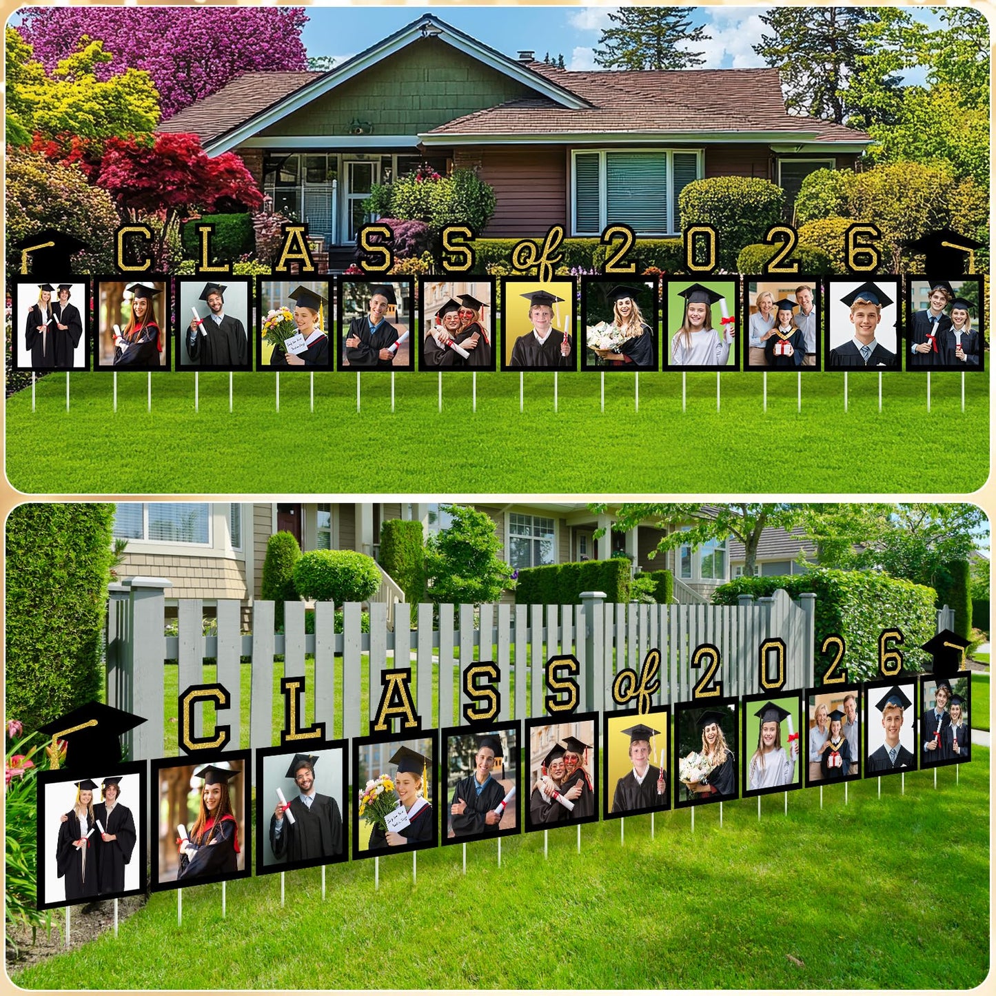 12 Pcs Graduation Photo Yard Sign Decorations 2026, K-12 Grade Graduation School Picture Frame Lawn Sign with Stakes for Kindergarten Middle High School Class of 2026 Grad Party Decorations, Red WN420
