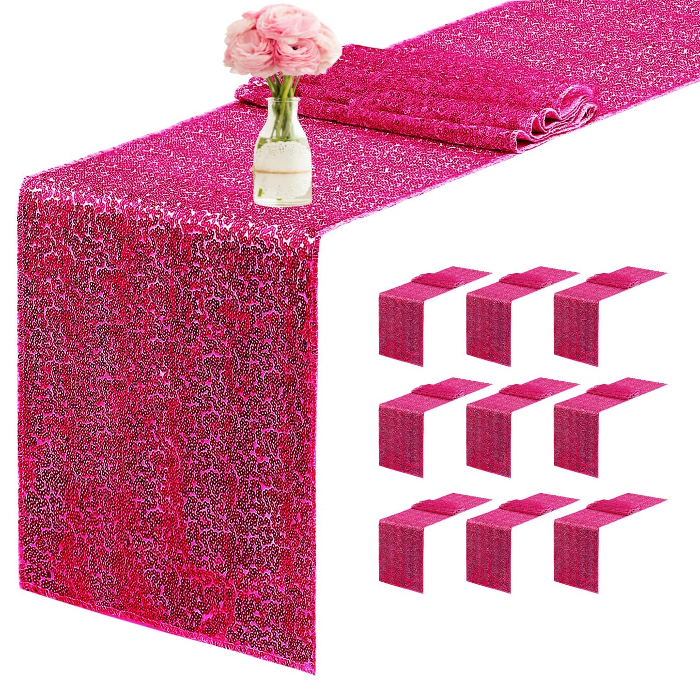 10 Packs 12 x 72 inches Sequin Table Runner, Orange Glitter Table Runner for Birthday Party Supplies Wedding Engagement Baby Shower Holiday Celebration Event Decorations WN420