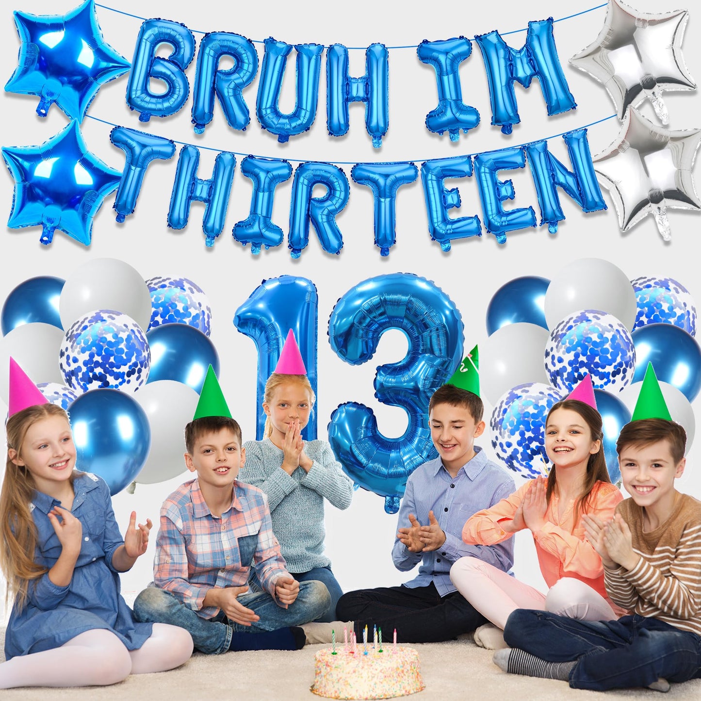 9th Birthday Decoration Balloon Banner - 33 Pcs Blue Bruh Im Nine Letter Banners Number 9 Star Foil Latex Balloons for Boys And Girls Happy Birthday Celebration Party Decor Supplies BST326L