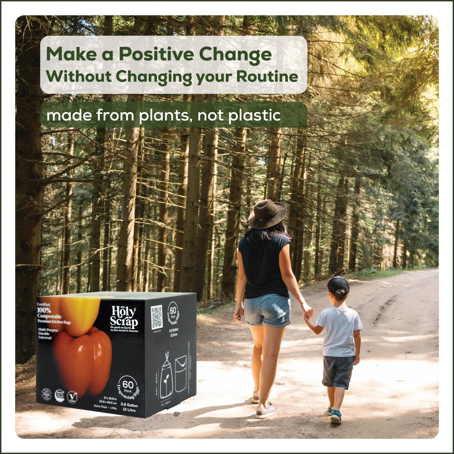 Small Compostable Trash Bags - 2.6 Gallon, 100 Pack, 100% Plastic-Free Decomposing Kitchen Food Waste Trash Can Bags & Liners, Thick Countertop Garbage, Bathroom & Bio Bin Bags