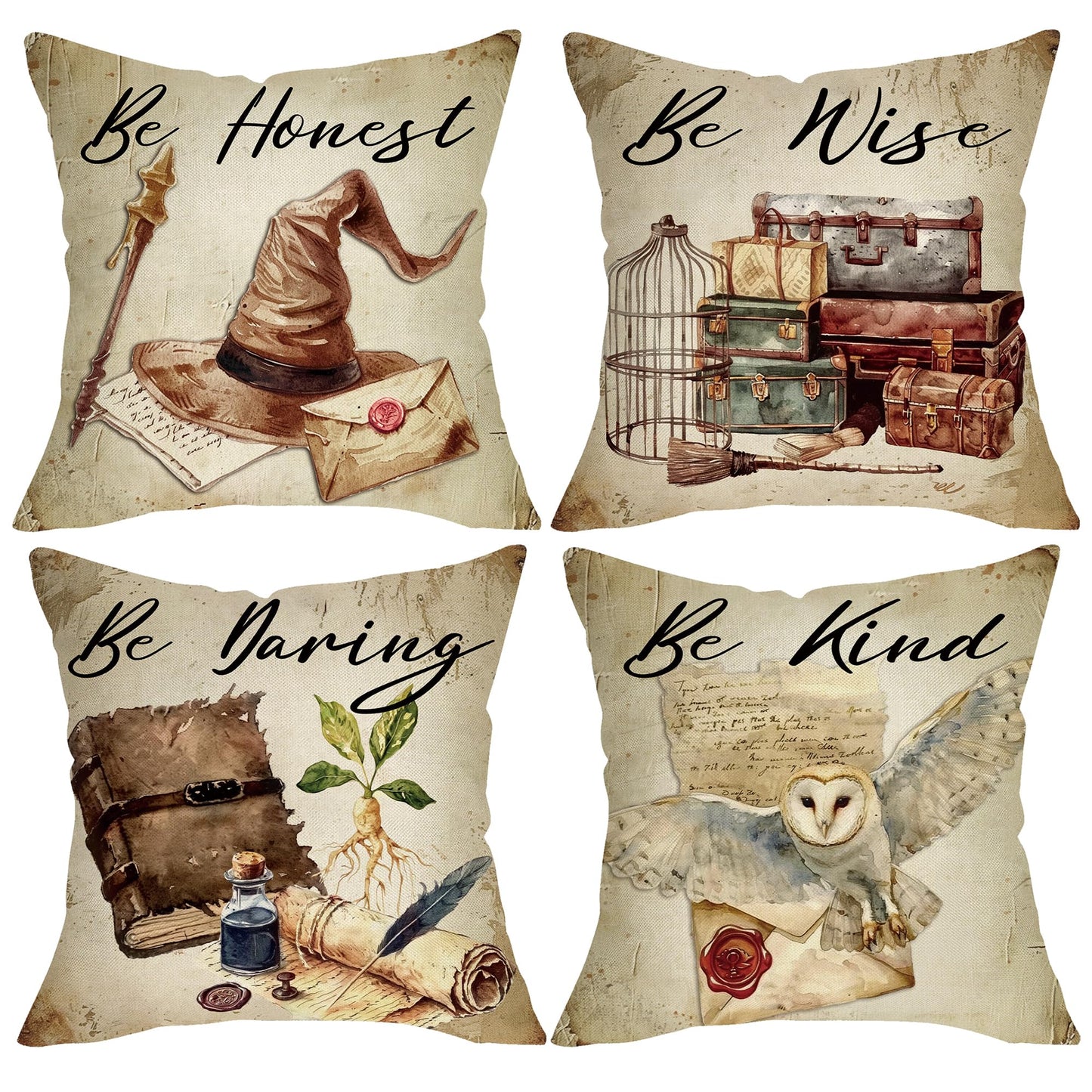 Groovy Smiling Face Inspirational Decorative Throw Pillow Covers | 20 x 20 Set of 4, Pink Hippie Smile Flower Porch Outdoor Home Decor, Motivational Quote Everything is Alright Couch Cushion BST202