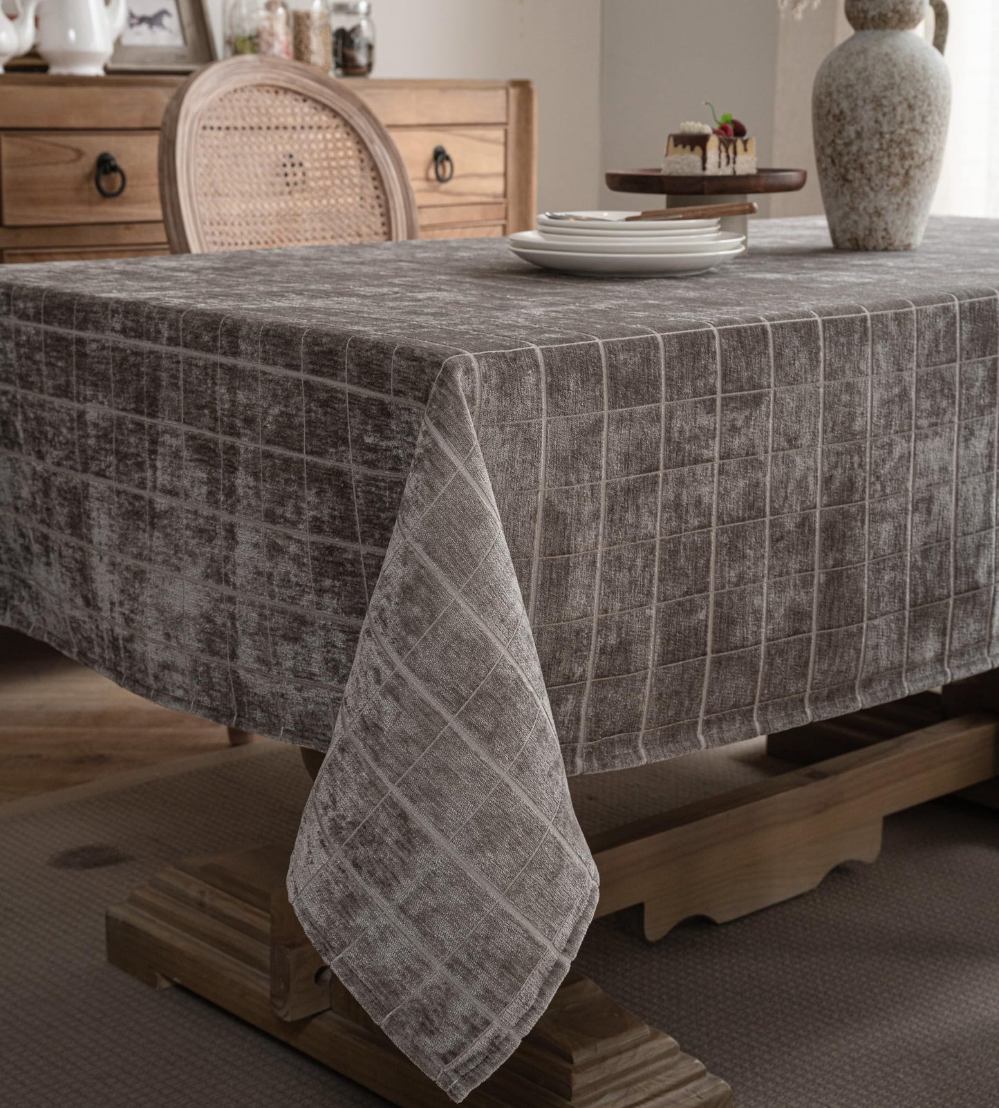 Caflife White Square Tablecloth 55x55 Inch, Cotton Linen Polyester Blend Stripes Table Cloth, Farmhouse Boho Decorative Table Cover for Dining Room Party Buffet Home Kitchen Table Decor BST202