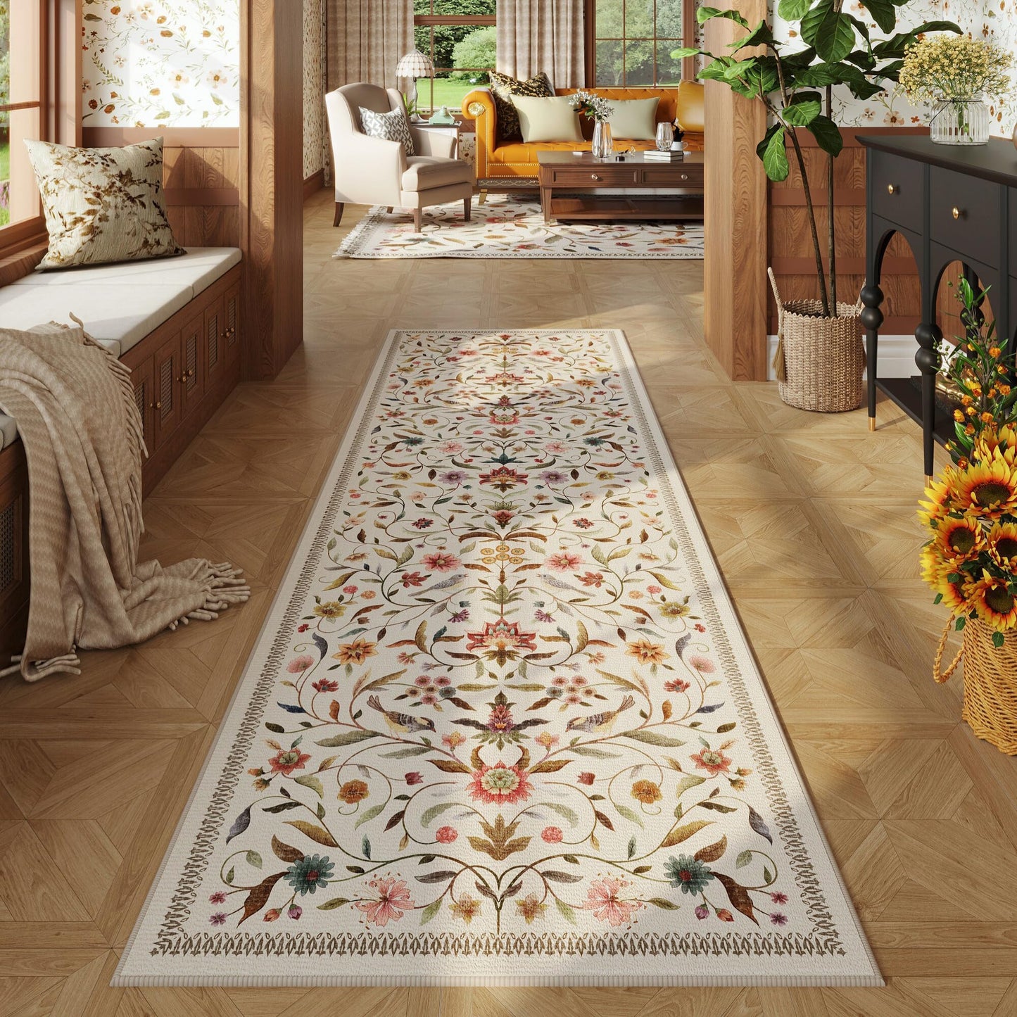Vintage Medallion Floral Kitchen Runner 2x6, Machine Washable Rug, Soft Low Pile, Non-Slip Carpet for Hallways, Laundry, Bedroom, Bathroom, Entryway | Pink BST220