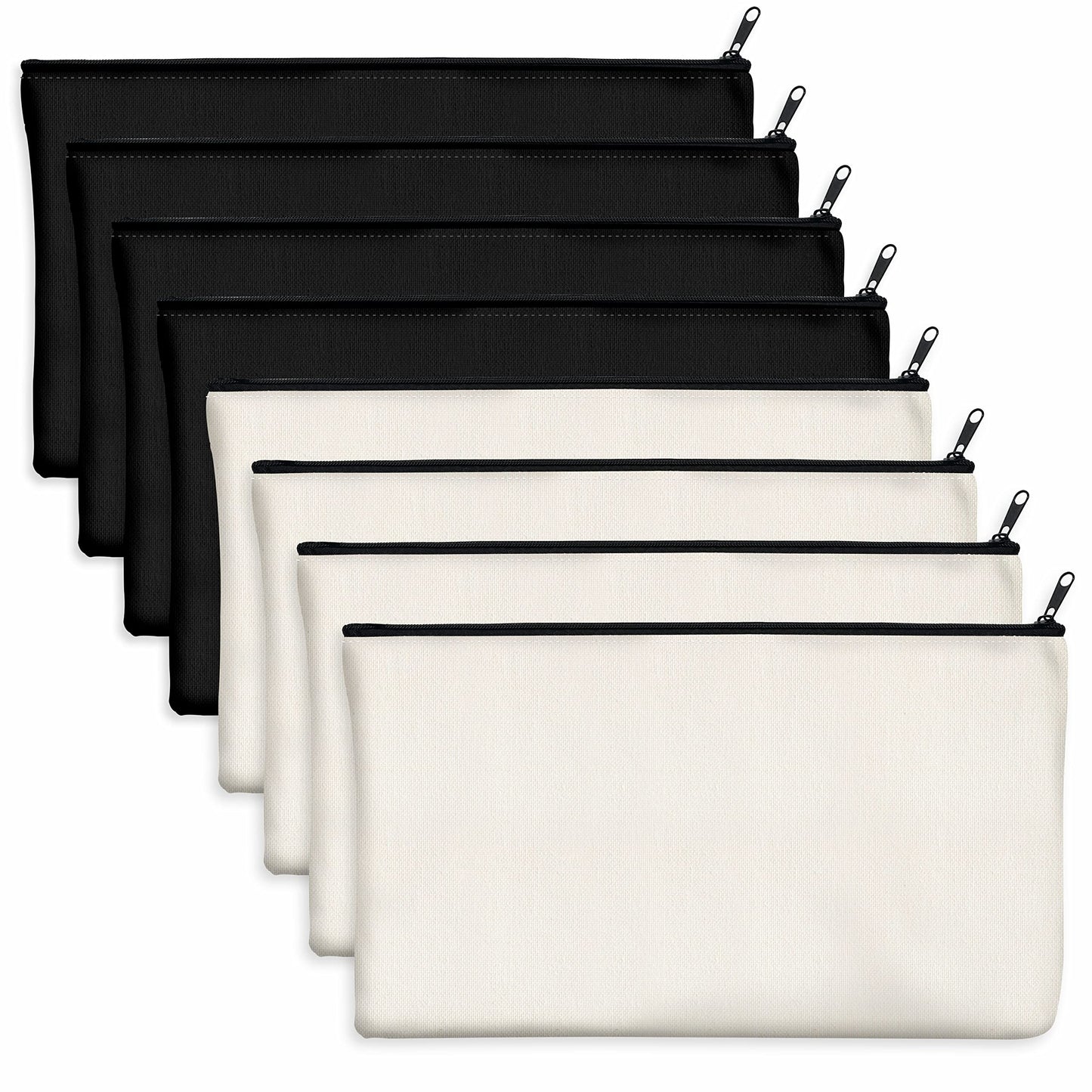 8 Pack Canvas Colorful Zipper Bags, DIY Craft Bags Travel Canvas Makeup Pouches for Cosmetic Toiletry Stationery Storage (Beige, 8.3” x 4.7”) BST220