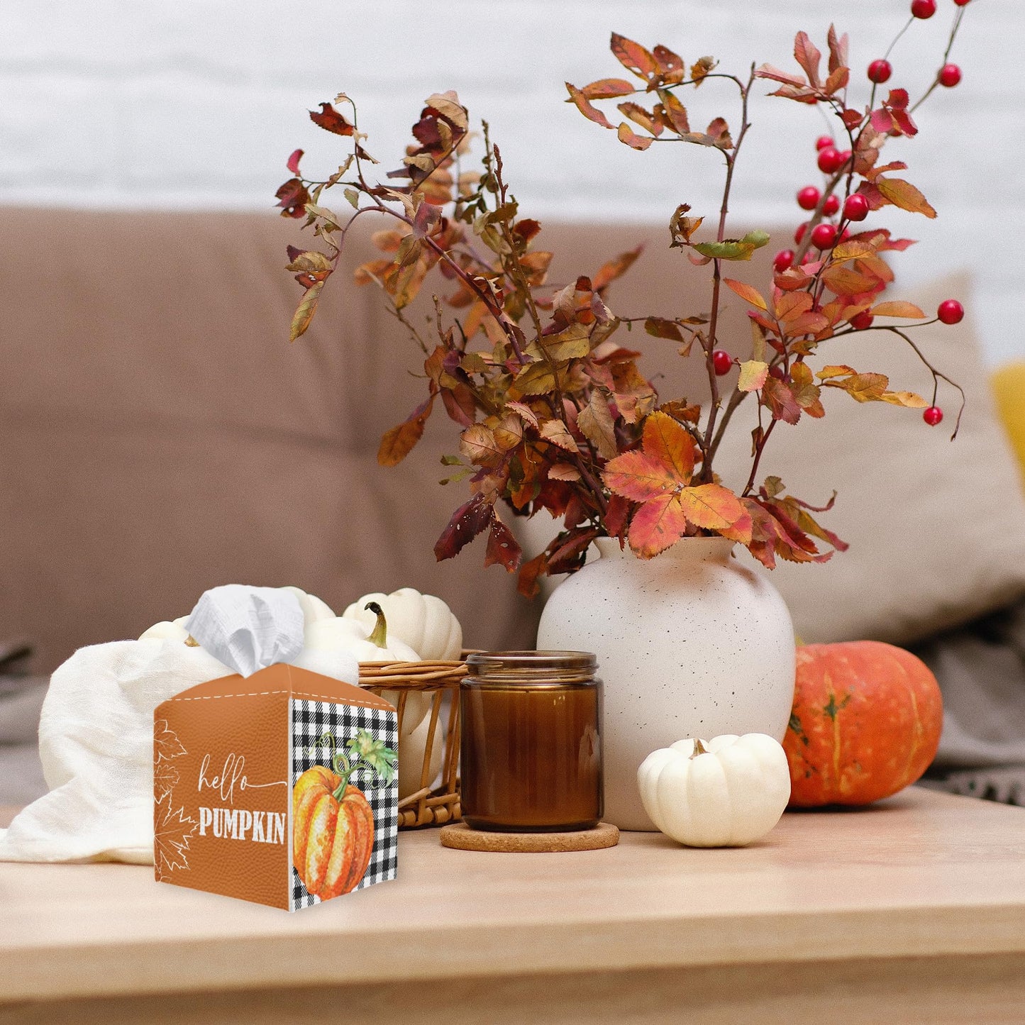 Spooky Tissue Box Cover Square - Ghosts & Bats Tissue Box Holder - Halloween Pumpkin Facial Paper Organizer Dispenser for Home Car Bathroom Office Bedroom Desk Tabletop Supplies & Decor - A11 BST220