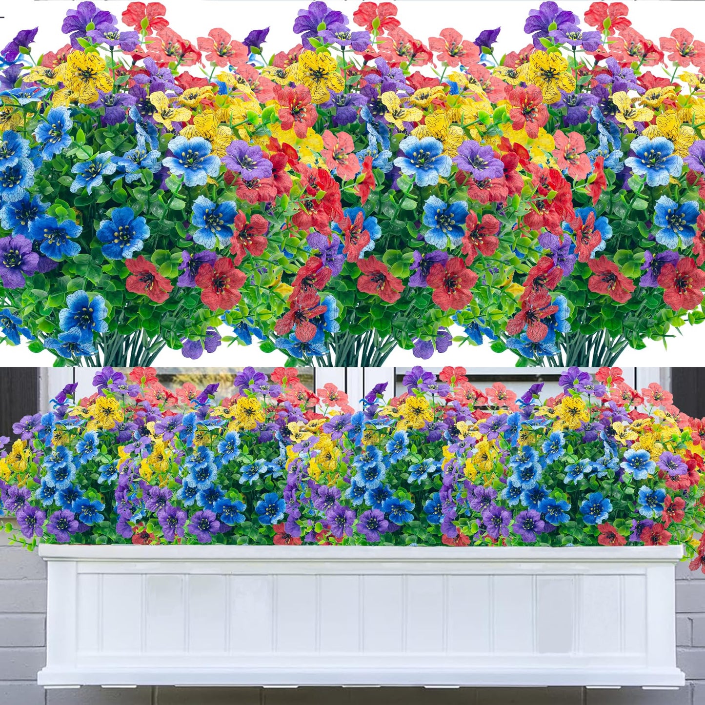 8 Bundles Outdoor Artificial Flowers,UV Resistant Fake Flowers Outdoor Plastic Plants Faux Silk Flower for Outside Indoor Decoration(Blue) BST202