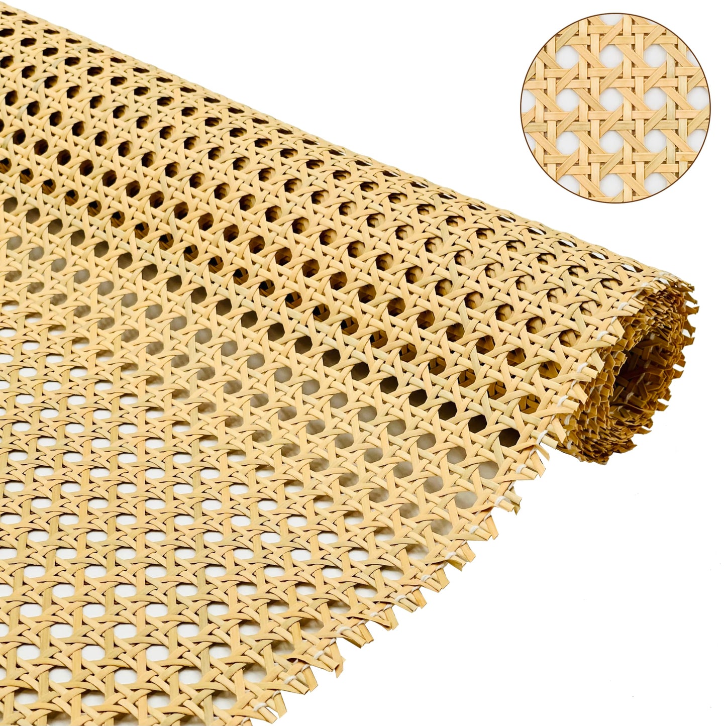 Plastic Rattan Webbing Roll, Handwoven Synthetic Poly Rattan, Faux Cane Mesh-Open Weave, Hexagonal Pattern, for DIY Home Decor Projects incl. Furnitures Chairs Cabinets Beds (16'' x 80'') BST220