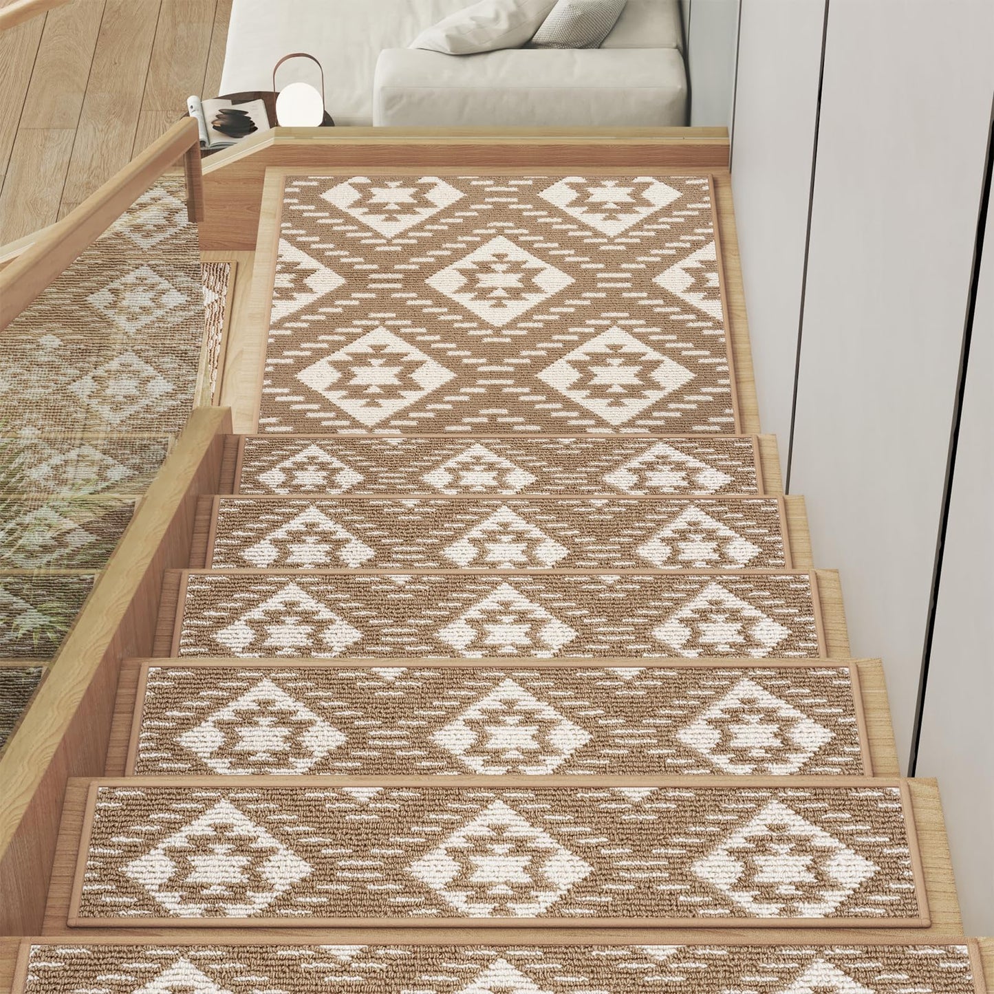 YDKGL Stair Treads Non Slip Indoor 4PCS, Rubber Backing Stair Runner Rugs for Wooden Steps, Residue Free Stair Carpet Treads for Kids Elders and Pets, Machine Washable Stair Mats, Gray, 8" x 30" WN420