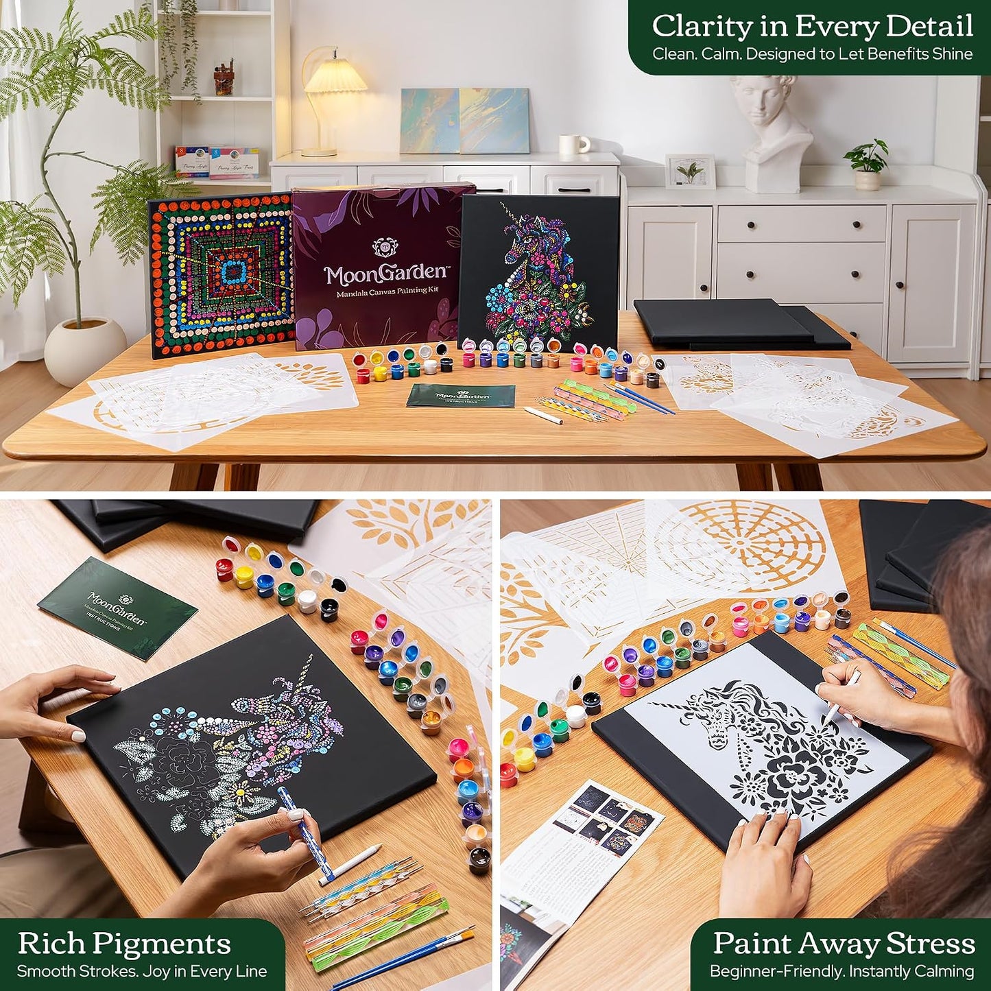 MoonGarden Mandala Dot Painting Canvas Kit – Complete Canvas Art Set with Stencils, Acrylic Paint, Dotting Tools & Canvases – Mindful DIY Craft Kit for Adults - Relaxing and Creative Activity BST326H