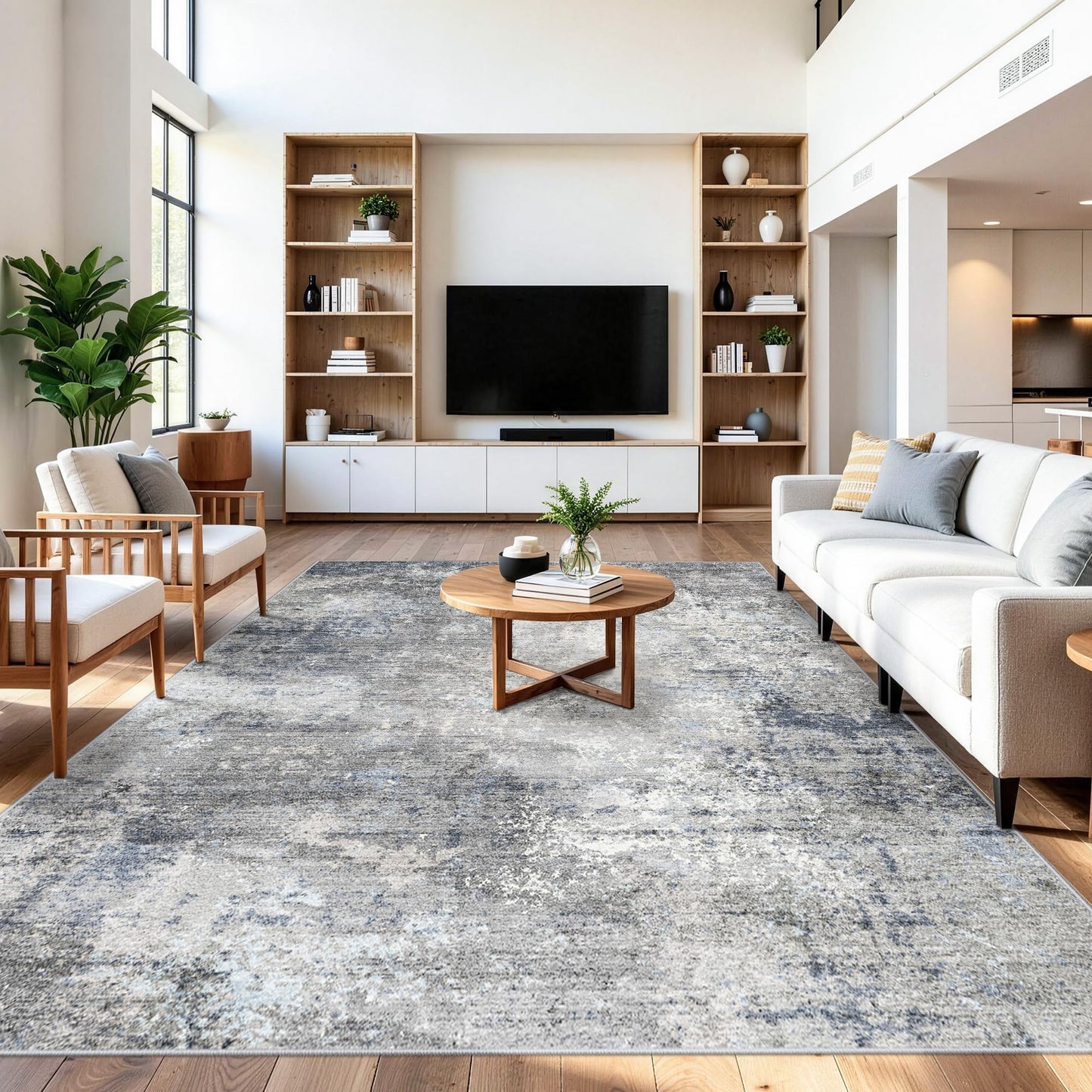 2x3 Washable Entryway Rug – Non-Slip Modern Abstract Neutral Small Throw Area Rug for Kitchen, Bedroom – Soft Low Pile Thin Indoor Door Mat（Black Grey,2x3） BST326H