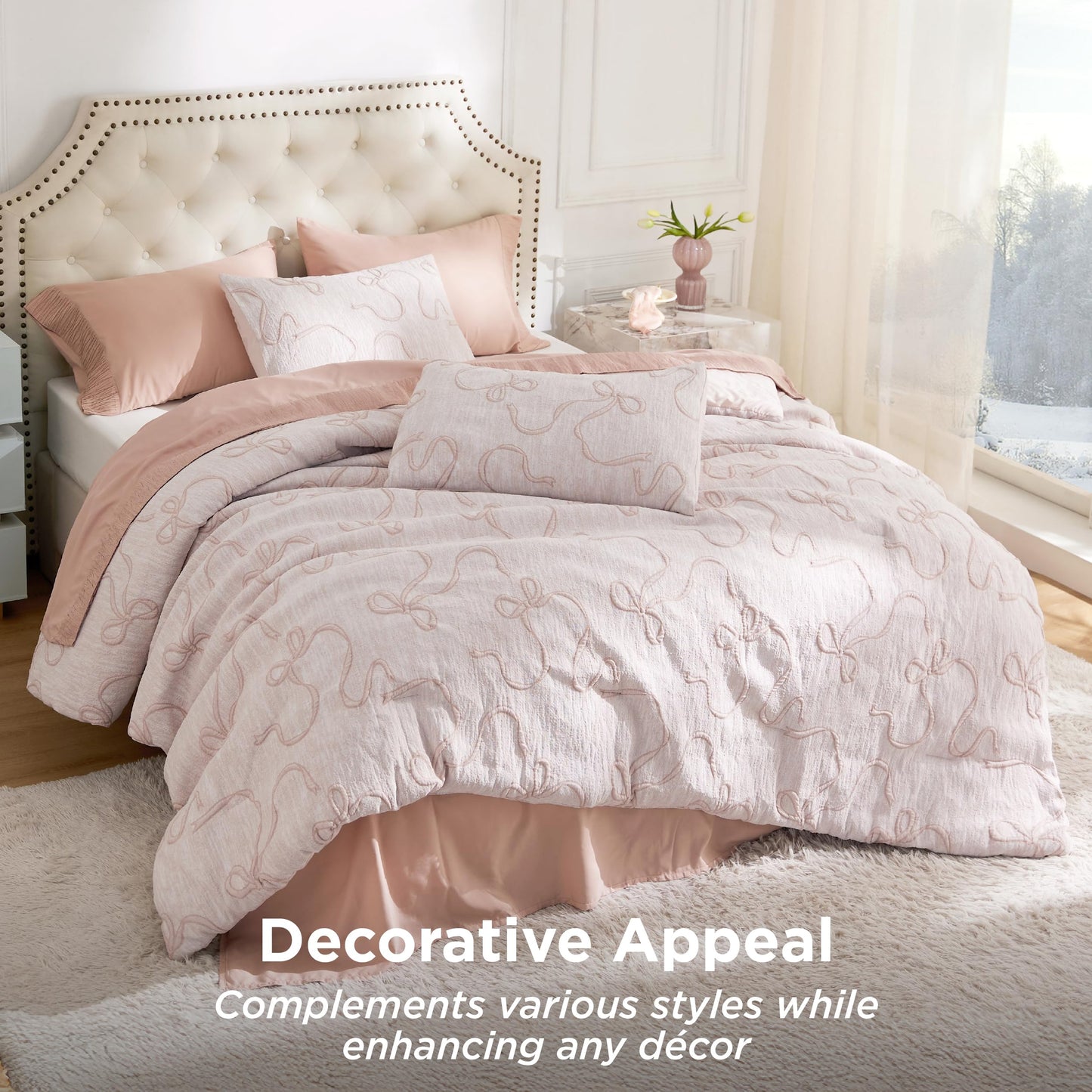 Bedsure Tufted Rose Pink King Comforter Set, GentleSoft™ 3 Pieces Bow Cute Bedding Pink Room Decor, Gifts for Girls Teens Women, All Seasons, 1 Bed Comforter, 2 Pillow Shams, 104x90 Inches DD1210