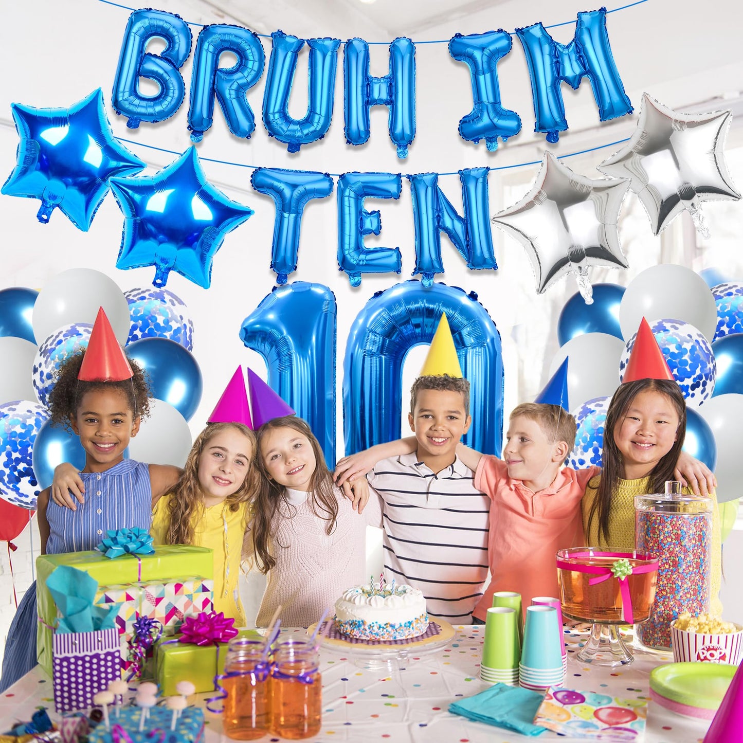 9th Birthday Decoration Balloon Banner - 33 Pcs Blue Bruh Im Nine Letter Banners Number 9 Star Foil Latex Balloons for Boys And Girls Happy Birthday Celebration Party Decor Supplies BST326L