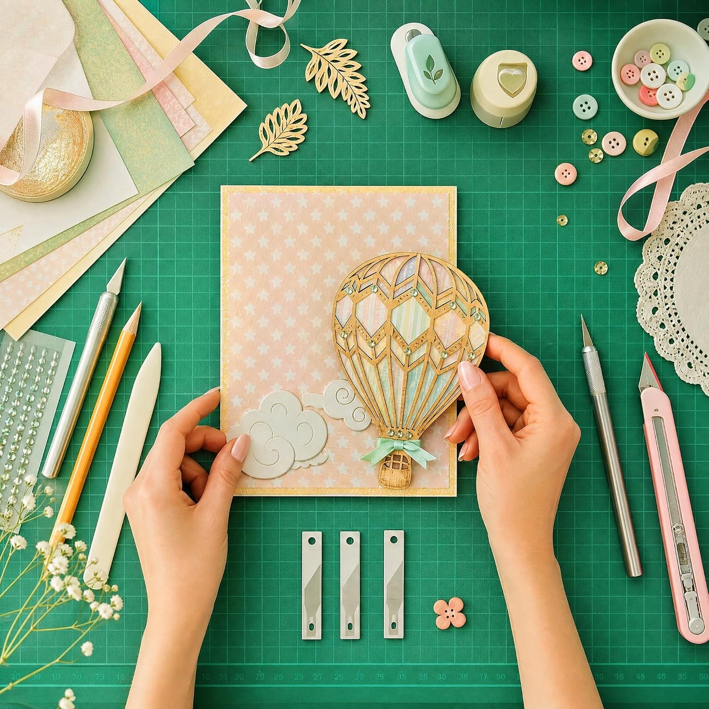 Self Healing Cutting Mat 11x17 Inch (A3) - Double Sided 5-Ply Craft Board for Sewing, Quilting, Scrapbooking & Fabric Cutting - Heavy Duty Hobby Desk Protector Pad, Green BST326H