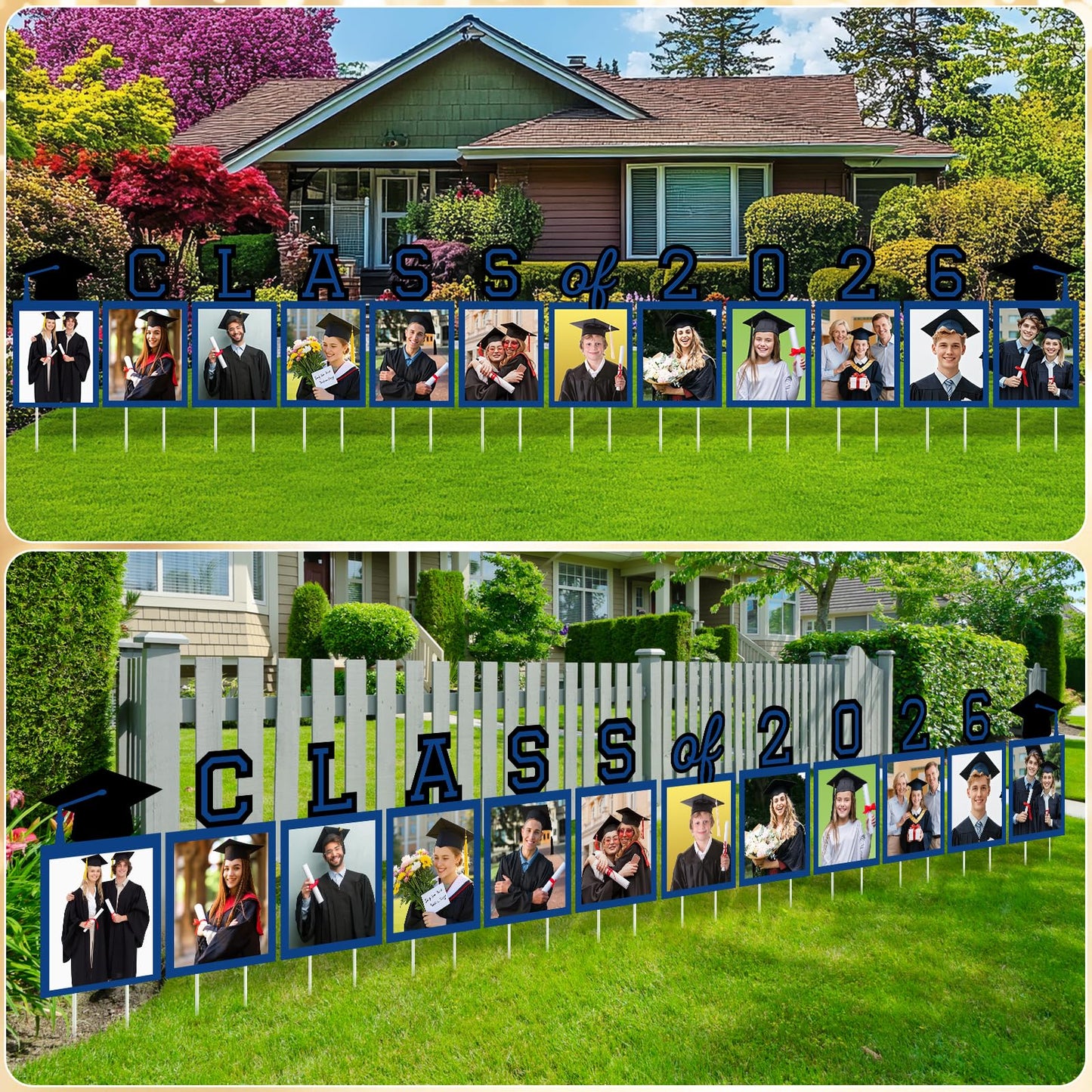 12 Pcs Graduation Photo Yard Sign Decorations 2026, K-12 Grade Graduation School Picture Frame Lawn Sign with Stakes for Kindergarten Middle High School Class of 2026 Grad Party Decorations, Red WN420