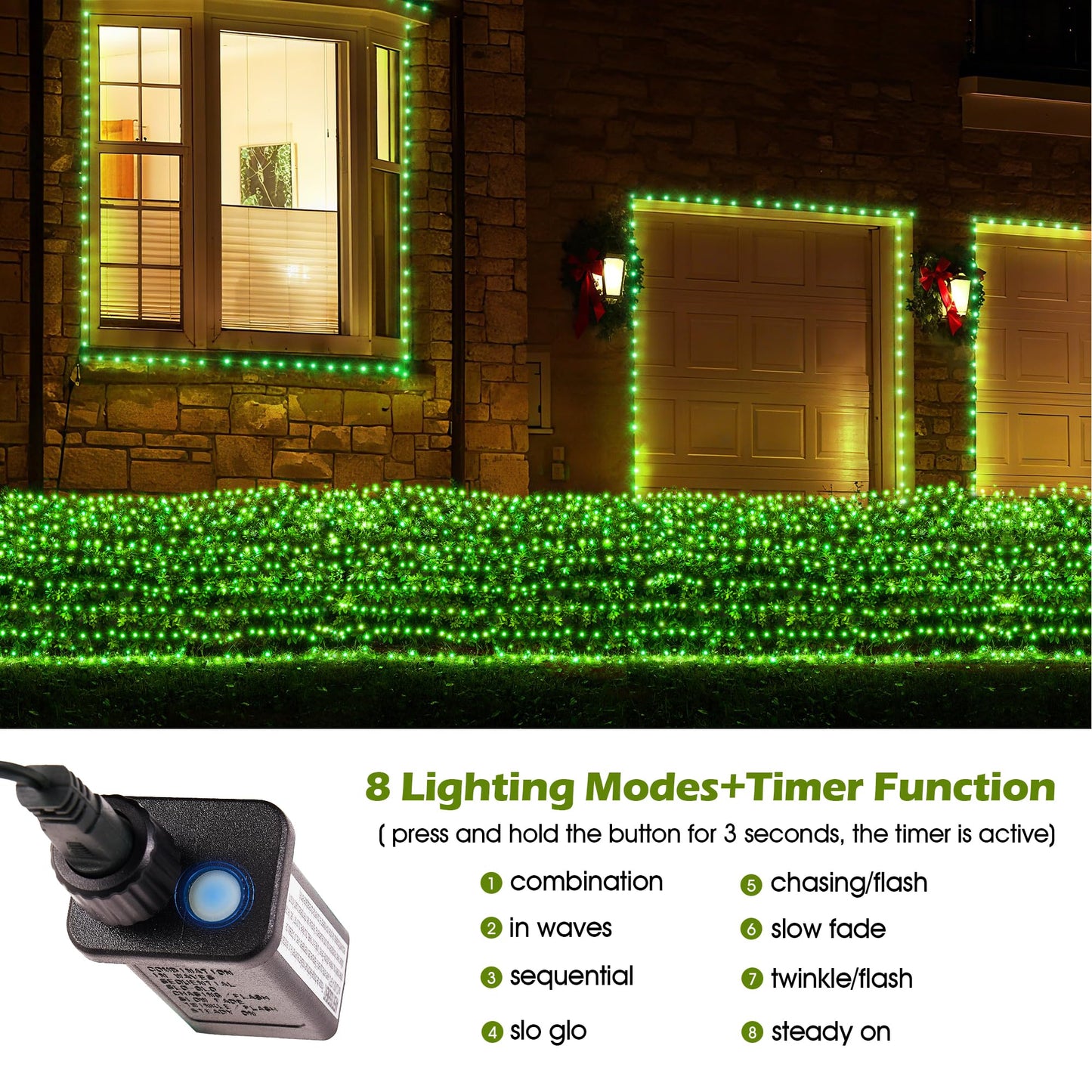 BlcTec Christmas Lights Outdoor 360 LED 9.8ft x 6.6ft Christmas Net Lights with 8 Modes RD12