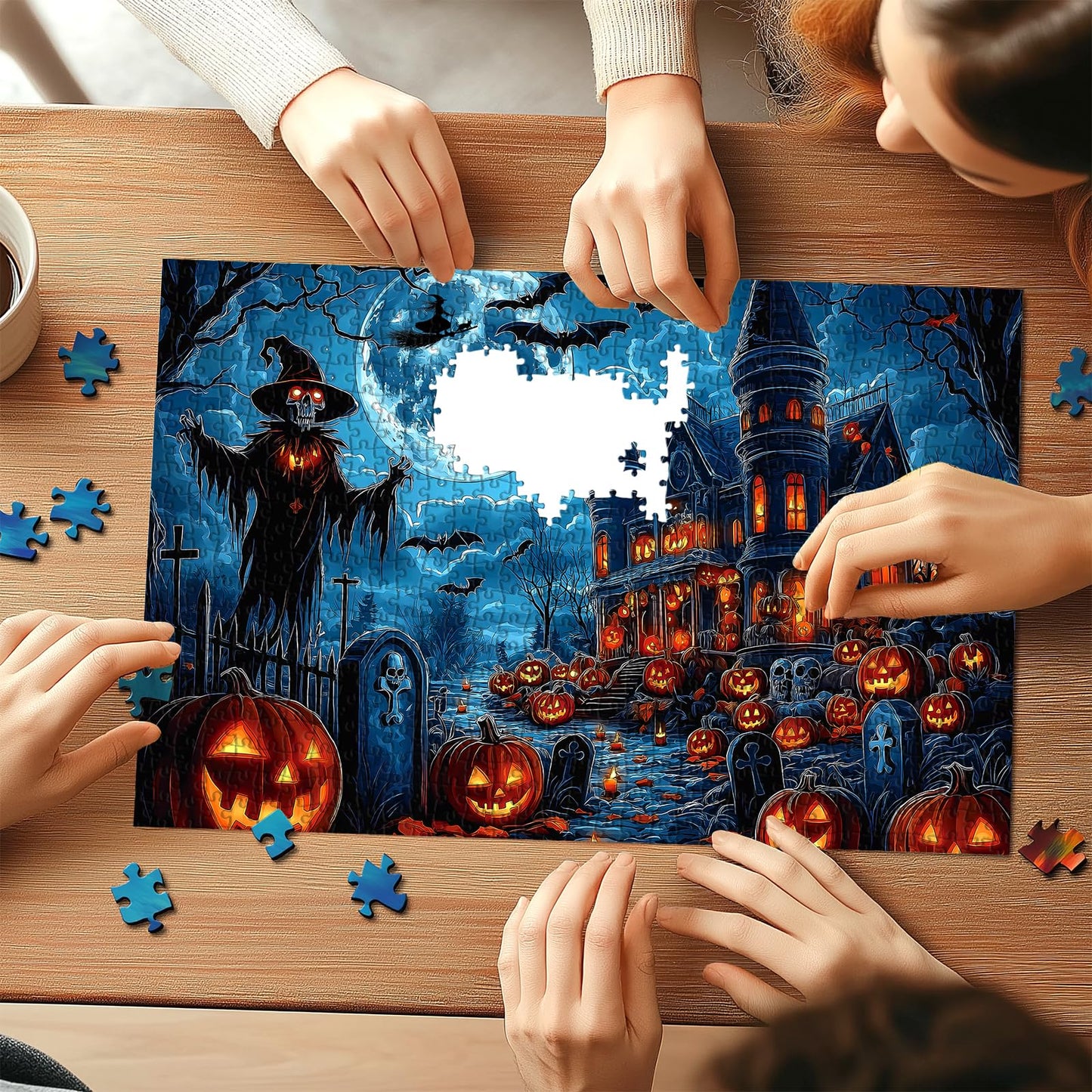 Halloween Puzzle 1000 Pieces for Adults Spooky Scarecrow Farm | Jigsaw Puzzles 1000 Pieces Autumn Horror Spooky with Pumpkin & Ghost Truck for Party Game Night, Dust-Free, 27.5"x19.7" WN420