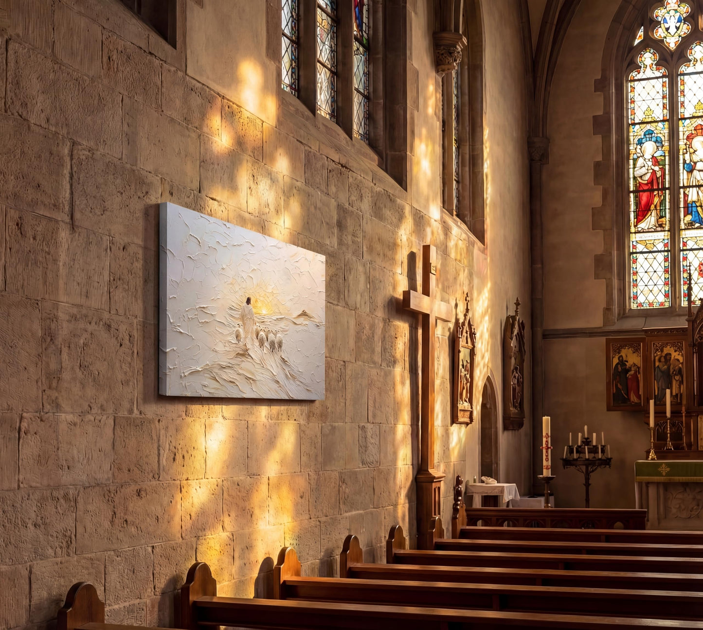 KKJ Jesus Saves The Lamb Canvas Wall Art | Jesus Running Towards Wolf & Lamb Picture, Christian Poster Print Painting, Living Room Bedroom Church Decor, Home Decoration BST326H