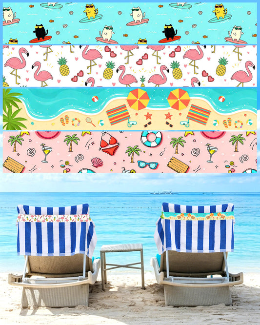 Yufawow 4 Packs Printed Towel Band for Beach Pool Lounge Chair Strap Clip Flamingo Pineapple Tropical Print Cruise Ship Essentials 2026 Card Lanyard Luggage Tag Holder Women Vacation Must Haves BST220