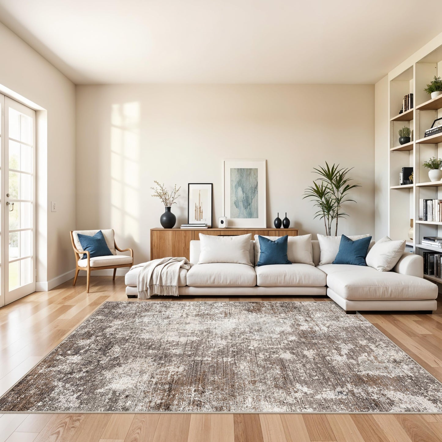 2x3 Washable Entryway Rug – Non-Slip Modern Abstract Neutral Small Throw Area Rug for Kitchen, Bedroom – Soft Low Pile Thin Indoor Door Mat（Black Grey,2x3） BST326H