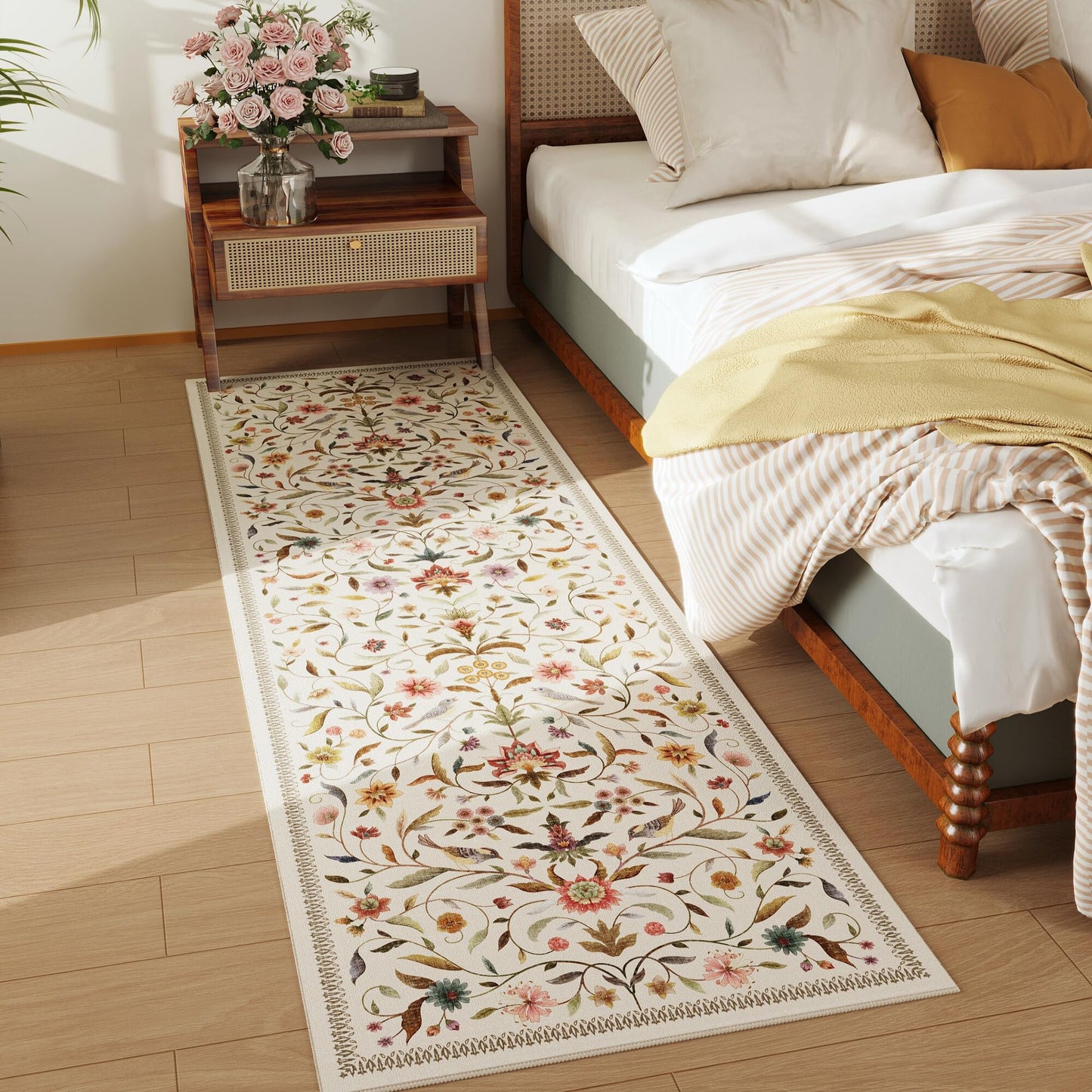 Vintage Medallion Floral Kitchen Runner 2x6, Machine Washable Rug, Soft Low Pile, Non-Slip Carpet for Hallways, Laundry, Bedroom, Bathroom, Entryway | Pink BST220