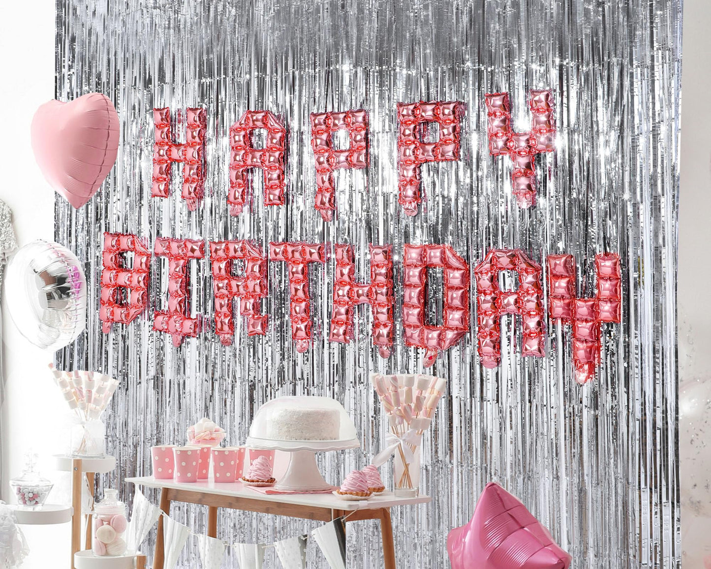 Seenelling Happy Birthday Balloons Banner with 3 Pack Silver Foil Fringe Backdrop 16 Inch Foil Letters Metallic Tinsel Fringe Curtains Reusable Inflatable Birthday Party Decorations(Blue) BST326L