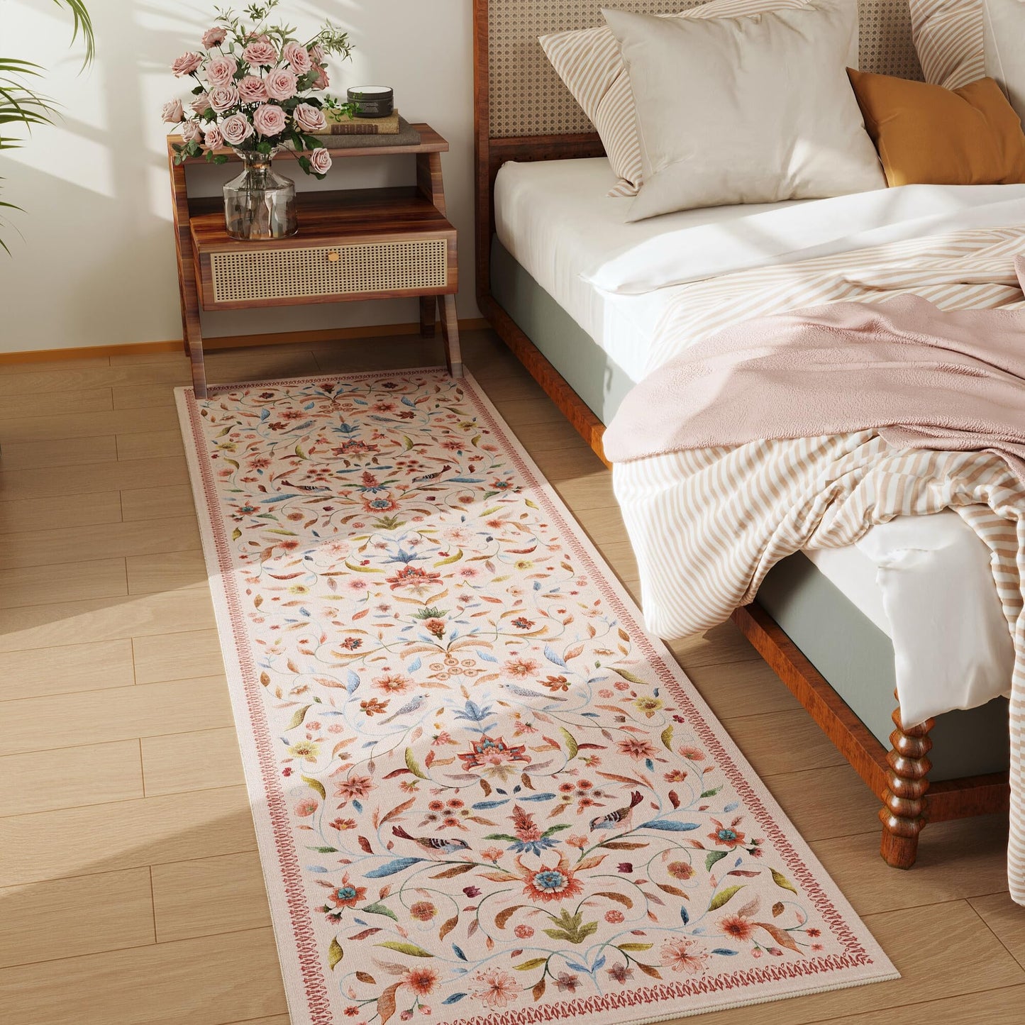 Vintage Medallion Floral Kitchen Runner 2x6, Machine Washable Rug, Soft Low Pile, Non-Slip Carpet for Hallways, Laundry, Bedroom, Bathroom, Entryway | Pink BST220