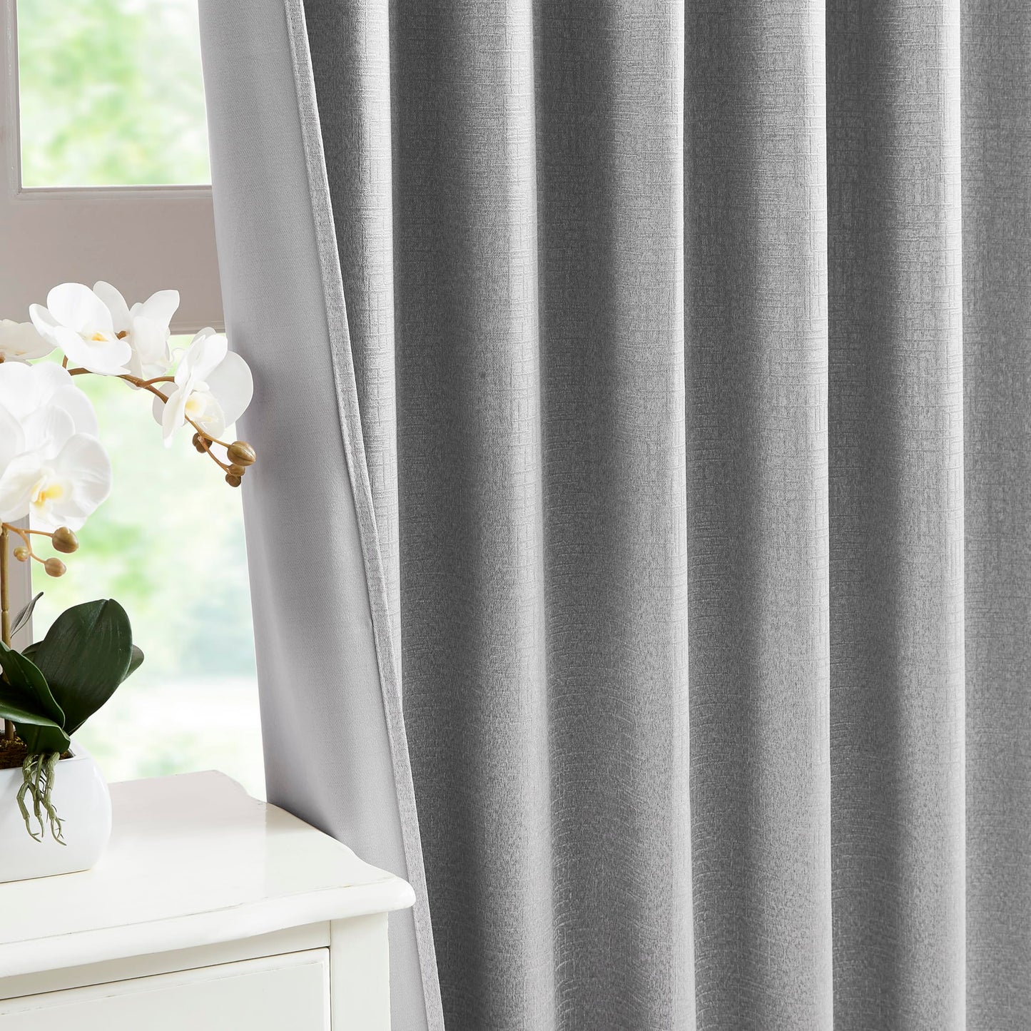 Bujasso Gray Jacquard Blackout Window Curtain Panels, 54" Wx84 Lx2 | Back Tab Rod Pocket with Magnetic Tiebacks,Thermal Insulated,85% Room Darkening Light Blocking Drapes for Bedroom Living Room BST326H