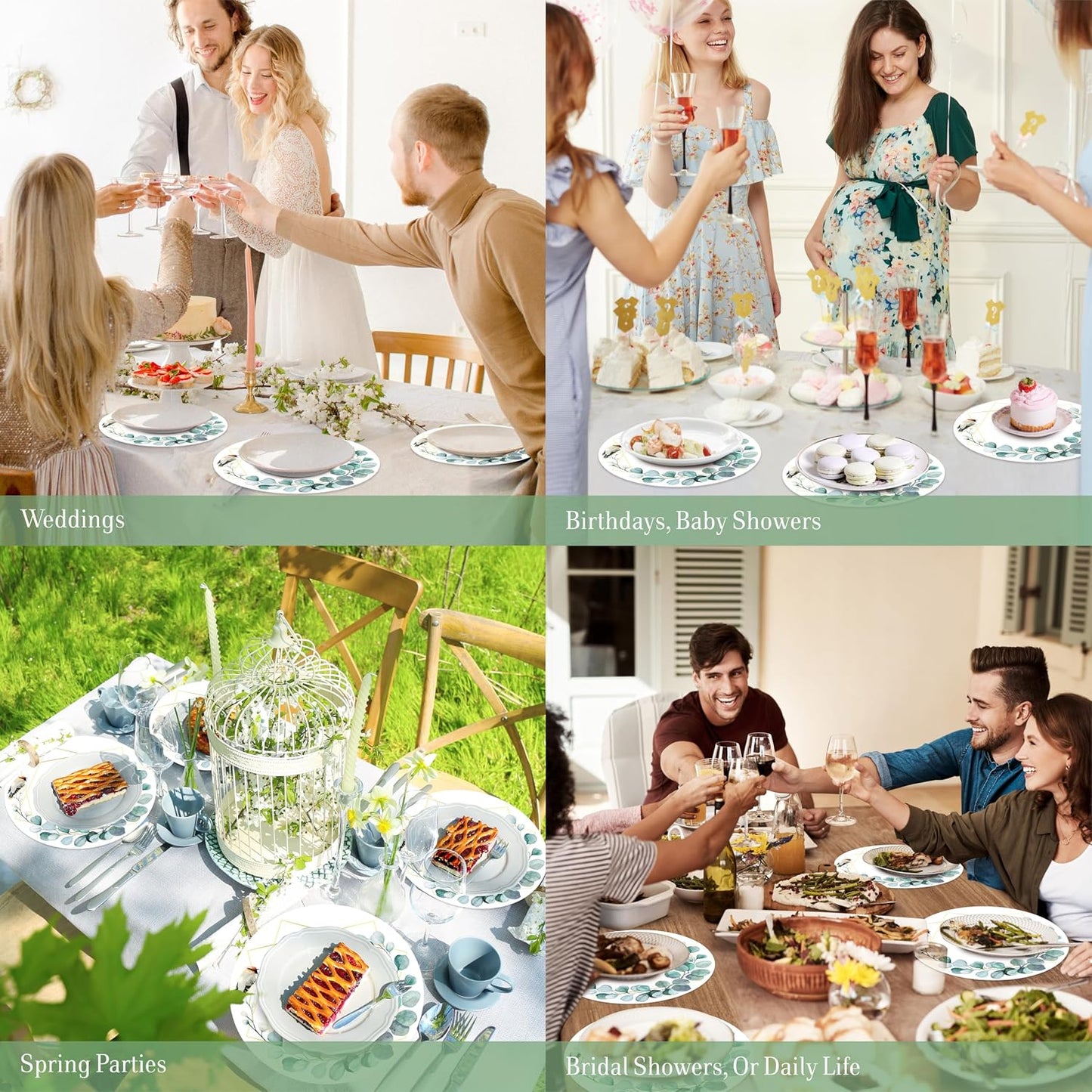 48 PCS Paper Placemats, Disposable Round Table Mats Greenery Eucalyptus Leaves Design Tableware Decoration for Birthday, Banquet, Wedding, Baby Shower Party, Home Dining BST220