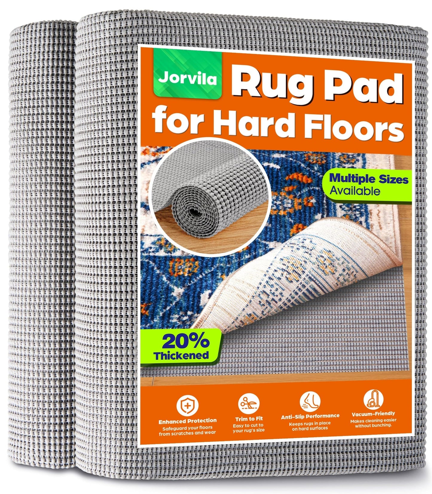 Jorvila Non-Slip Rug Pad Gripper 2x3 Feet, Anti Skid Mat for Under Area Rugs, Keeps Rugs in Position and Safe, Thick Cushioned Carpet Pad for Hardwood Floors Protection WN420