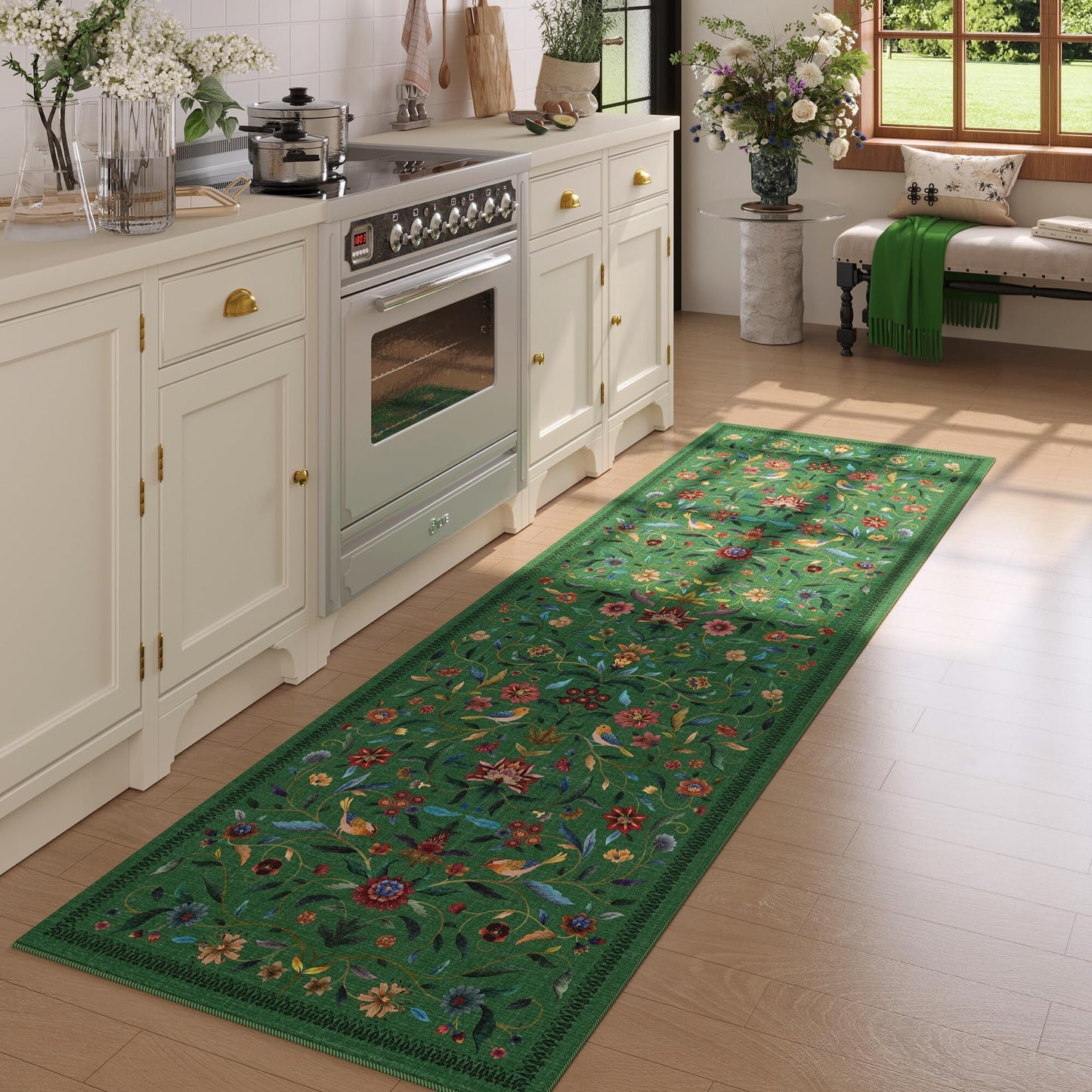 Vintage Medallion Floral Kitchen Runner 2x6, Machine Washable Rug, Soft Low Pile, Non-Slip Carpet for Hallways, Laundry, Bedroom, Bathroom, Entryway | Pink BST220