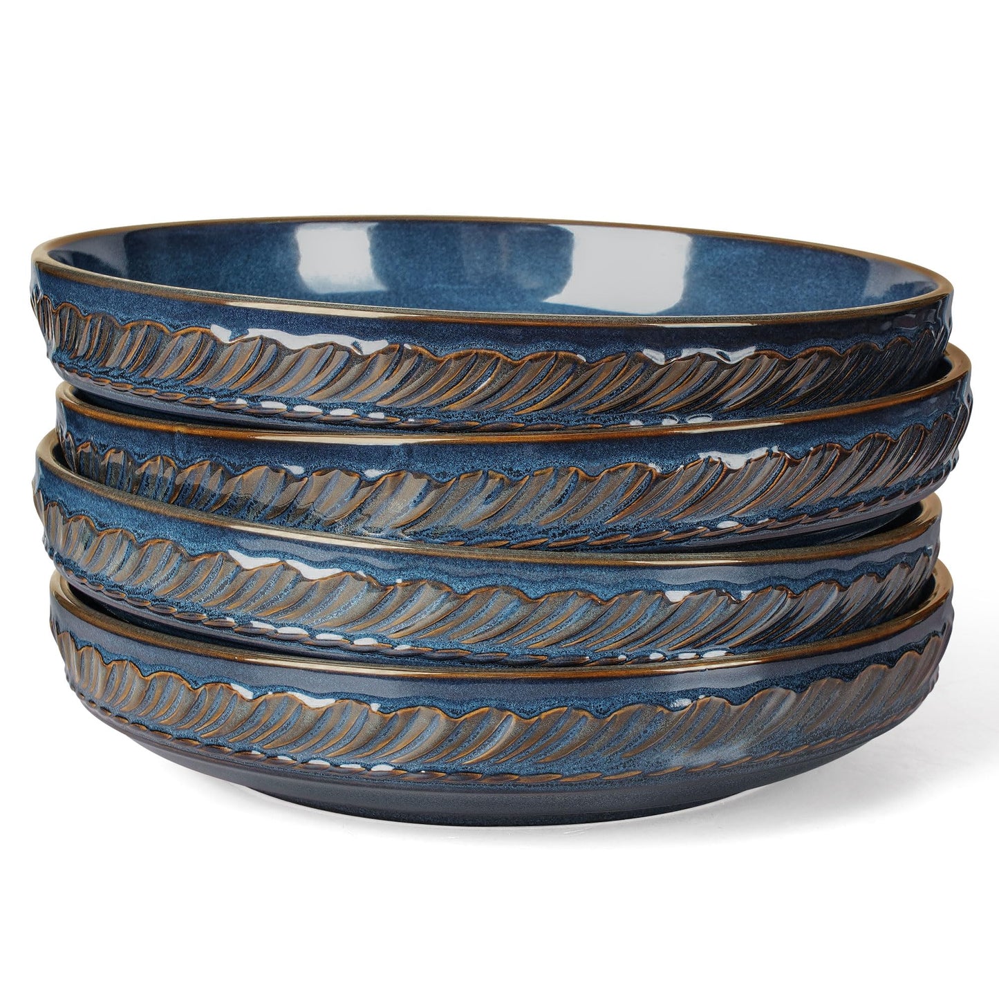 Artena Pasta Bowls, 50oz Large Salad Serving Bowls, 9.75'' Plates Bowls Set of 4, Big White Ceramic Soup Bowls for Kitchen, Embossment Shallow Dinner Bowl, Microwave Dishwasher Safe, Willow Leaf BST326H