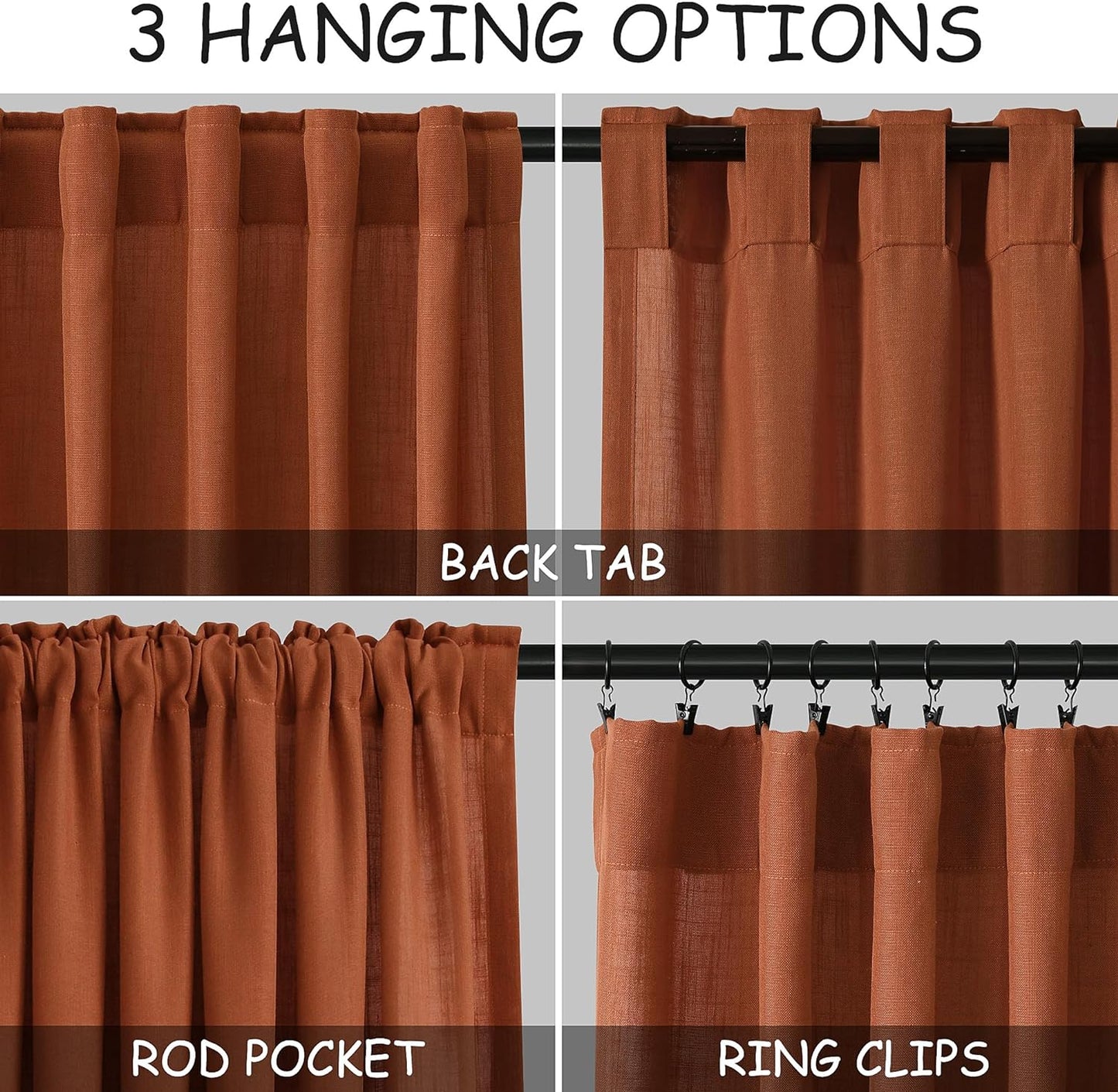 Terracotta Linen Curtains 84 inches Long 2 Panel 93