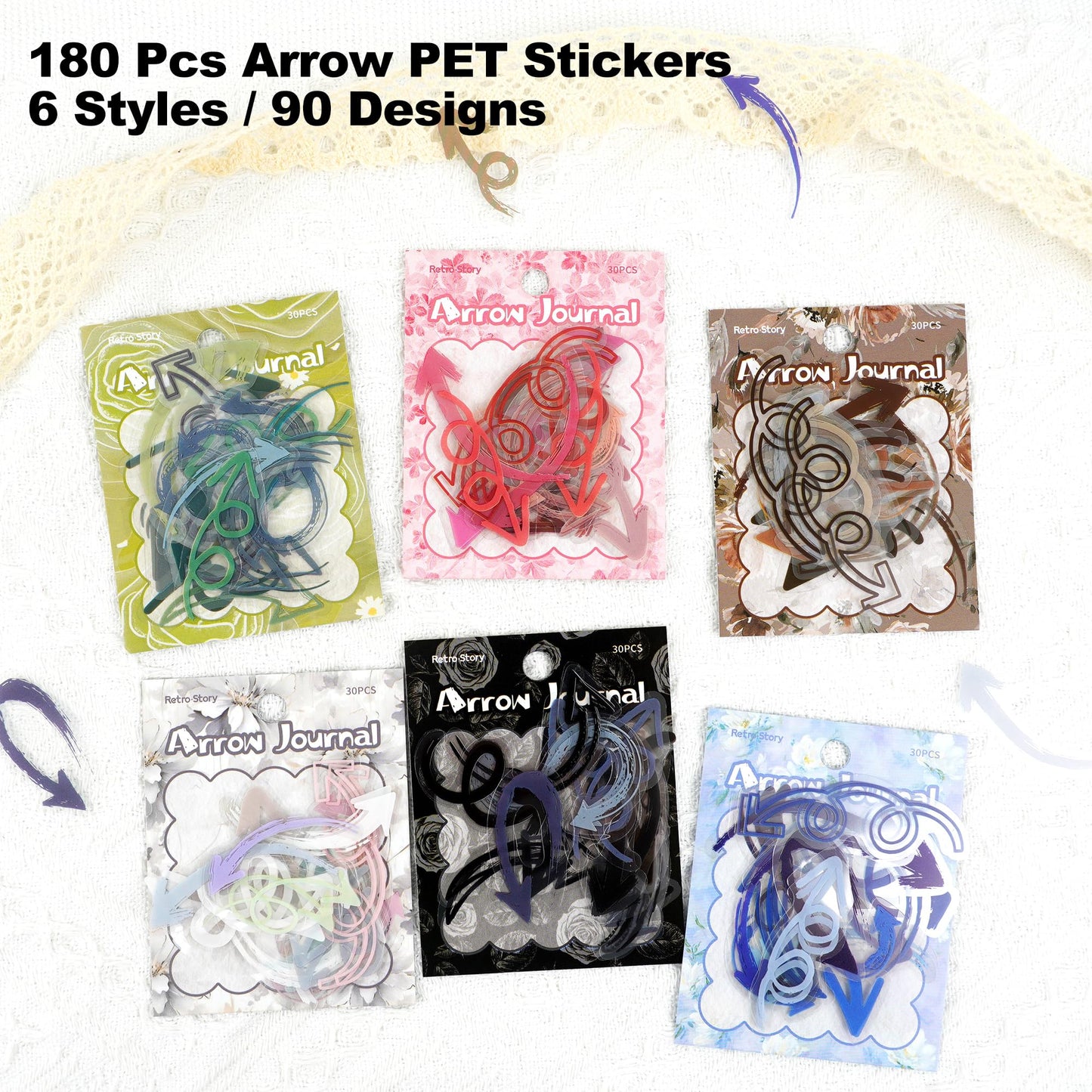 180 Pcs Clear Loop Arrow PET Stickers for Scrapbook Journal BST202