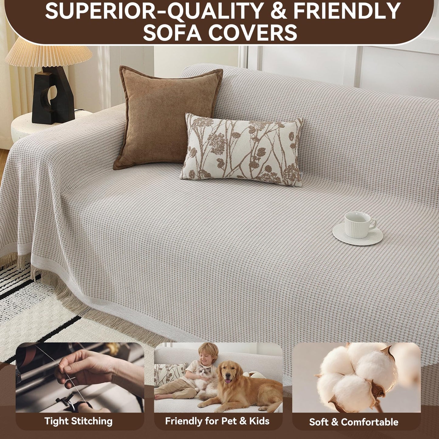 YDKGL Couch Covers Sofa Covers for Sectional Sofa 3 Cushion Sofa Pet Friendly, L Shaped Couch Cover Blanket Washable Non Slip Furniture Protector, Soft Sofa Slipcover for Kids Dogs, Dark Grey 91"x134" BST220