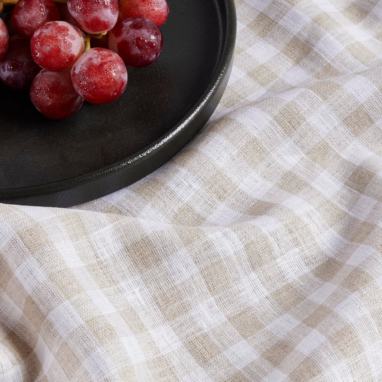 Solino Home 100% Linen Table Cloth, Throw Apricot, Gingham Check 52 x 52 in | Checkered Linen Tablecloth a neat topper for bistro, card and side tables | checkered weave | Pure Linen | OEKO-TEX Certified BST326SOLH