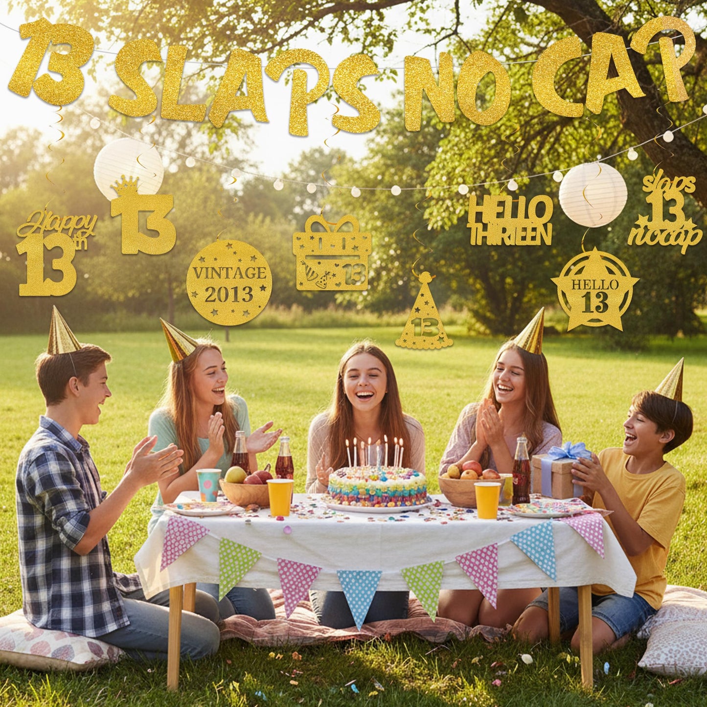 18th Birthday Decorations Banner for Boys - Pre-strung Gold Glitter 18 Slaps No Cap Banner Hanging Swirls, Funny Gen Z Slang 18 Year Old Party Supplies BST220