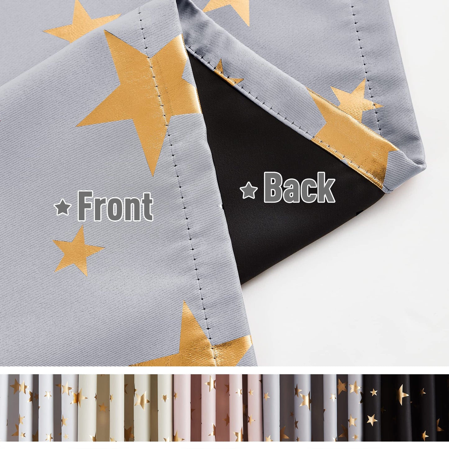 Treatmentex Gold Star Black Full Blackout Curtains for Boys Bedroom, Metallic Window Panels for Baby Nursery Room Grommet Top 2 pcs(Black Gold, 50x63in) BST202