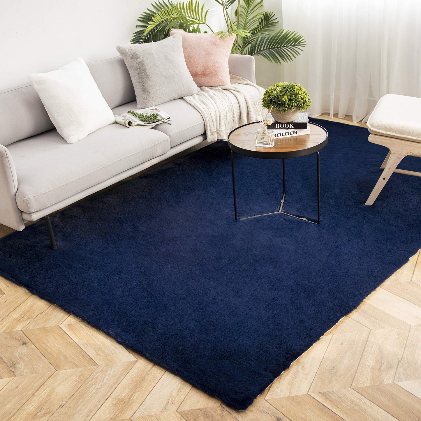 Ashler Faux Fur Rug, Ultra Soft Faux Rabbit Fur, Beige Area Rugs, 3 x 3 Feet Round, Machine Washable Nursery Decor Throw Rugs for Bedroom, Kids Room, Living Room BST326H