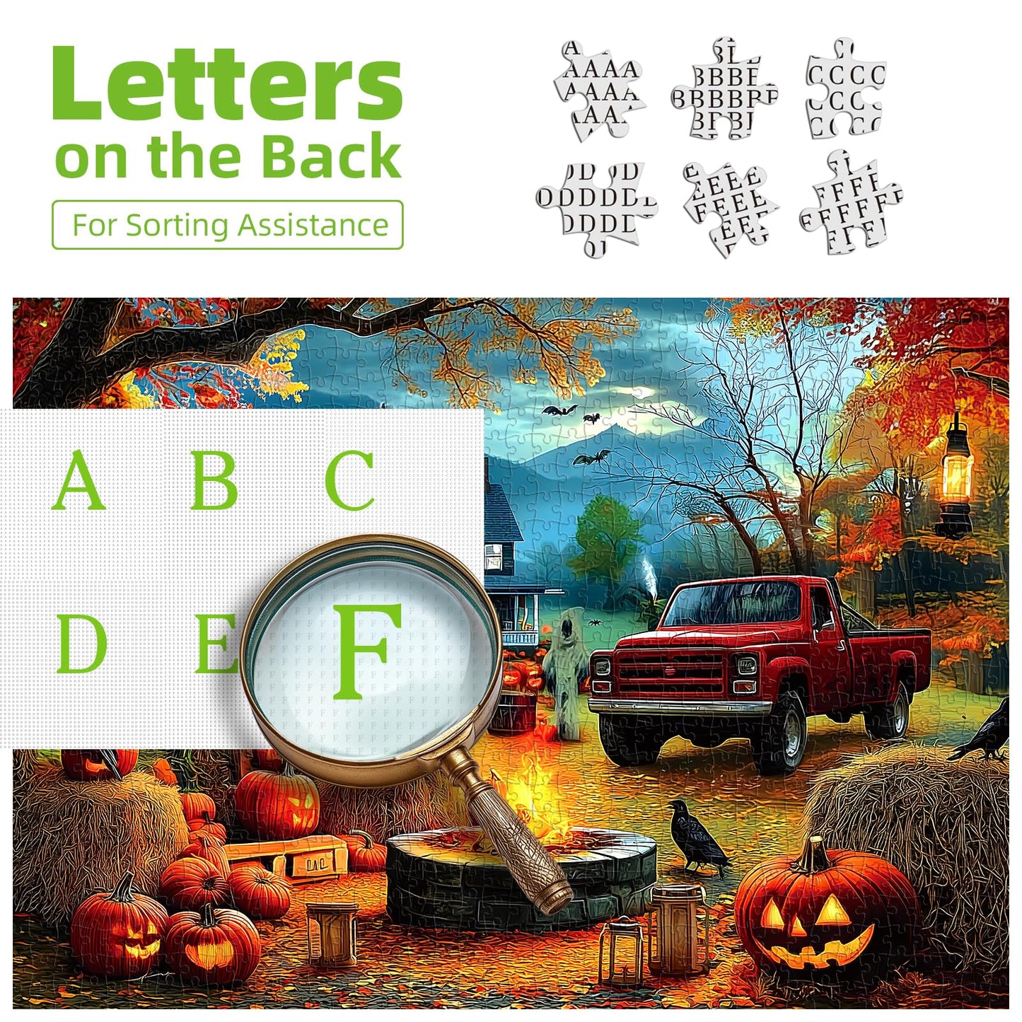 Halloween Puzzle 1000 Pieces for Adults Spooky Scarecrow Farm | Jigsaw Puzzles 1000 Pieces Autumn Horror Spooky with Pumpkin & Ghost Truck for Party Game Night, Dust-Free, 27.5"x19.7" WN420