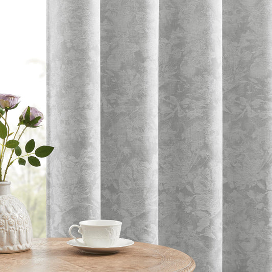 Beauoop Green Floral Jacquard Blackout Curtains 90 Inches Long 2 Panels for Bedroom Living Room Sage Flower Chenille Room Darkening Thermal Insulated Soundproof Grommet Window Treatments Drapes, 52x90 BST220